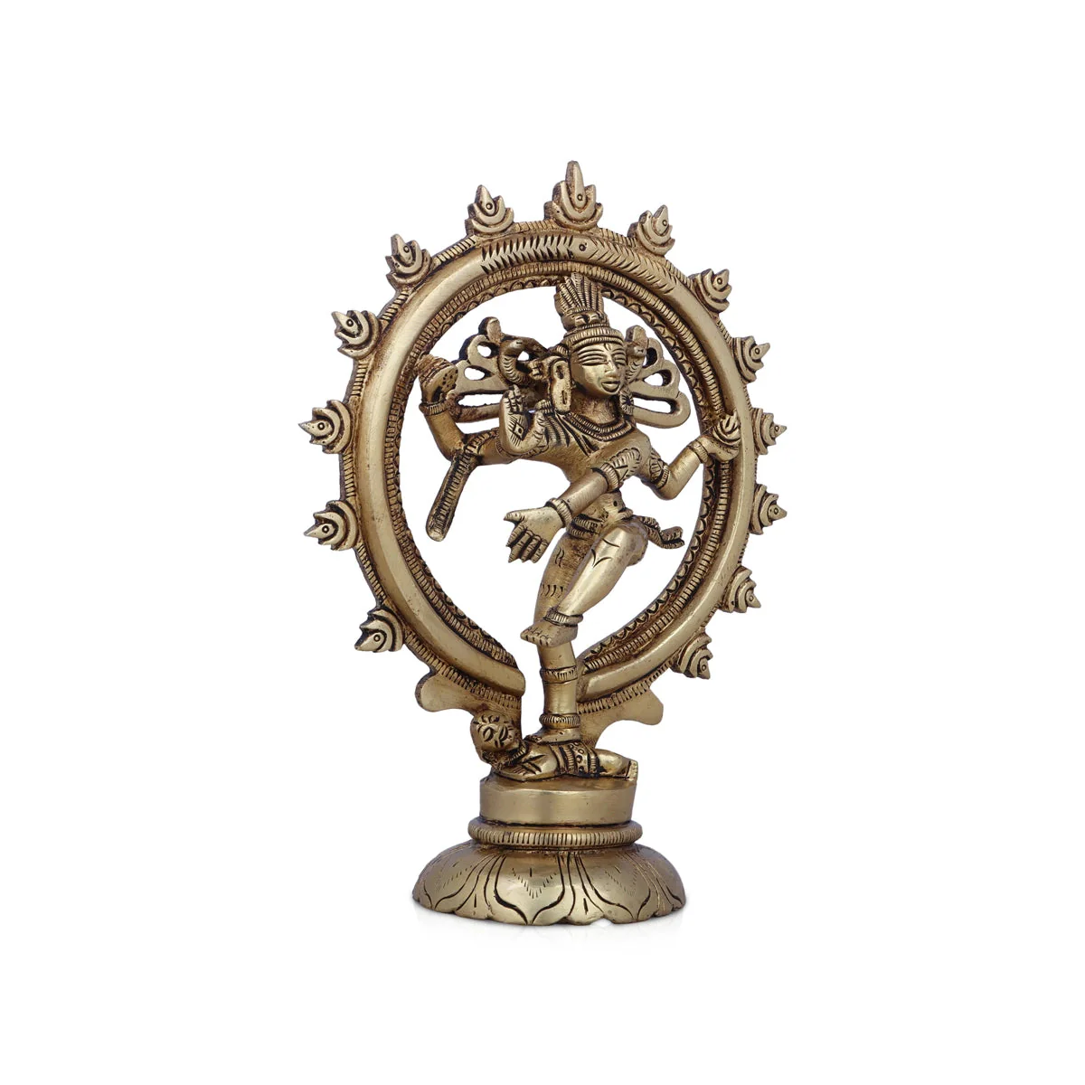 Natraj Statue With Base - 7 x 5 Inches | Antique Brass Idol/ Natraj Murti/ Nataraja Idol for Pooja - Image 3