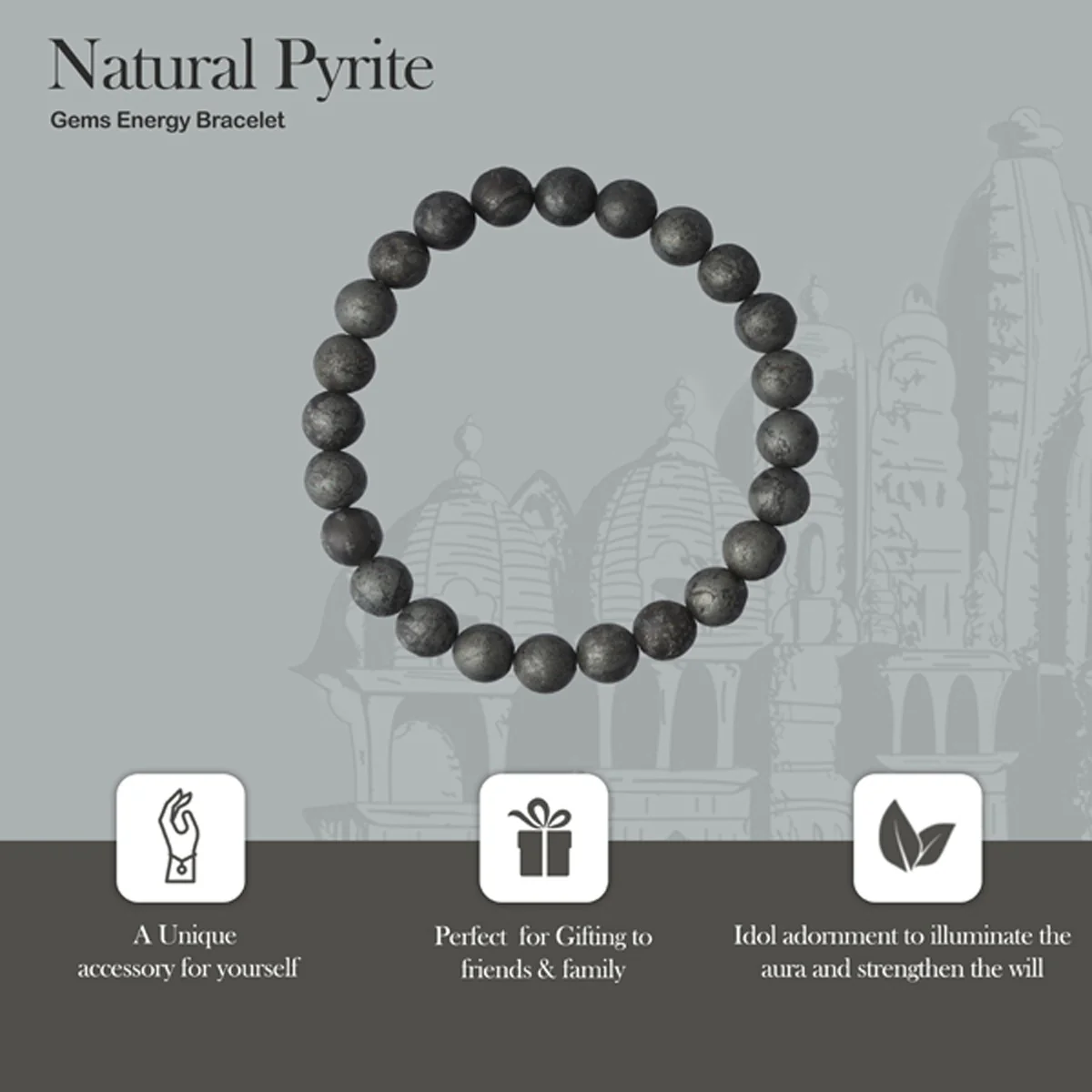 Natural Pyrite Bracelet - 2.5 Inches | Natural Pyrite Gemstone Bracelet/ Crystal Jewellery for Men & Women