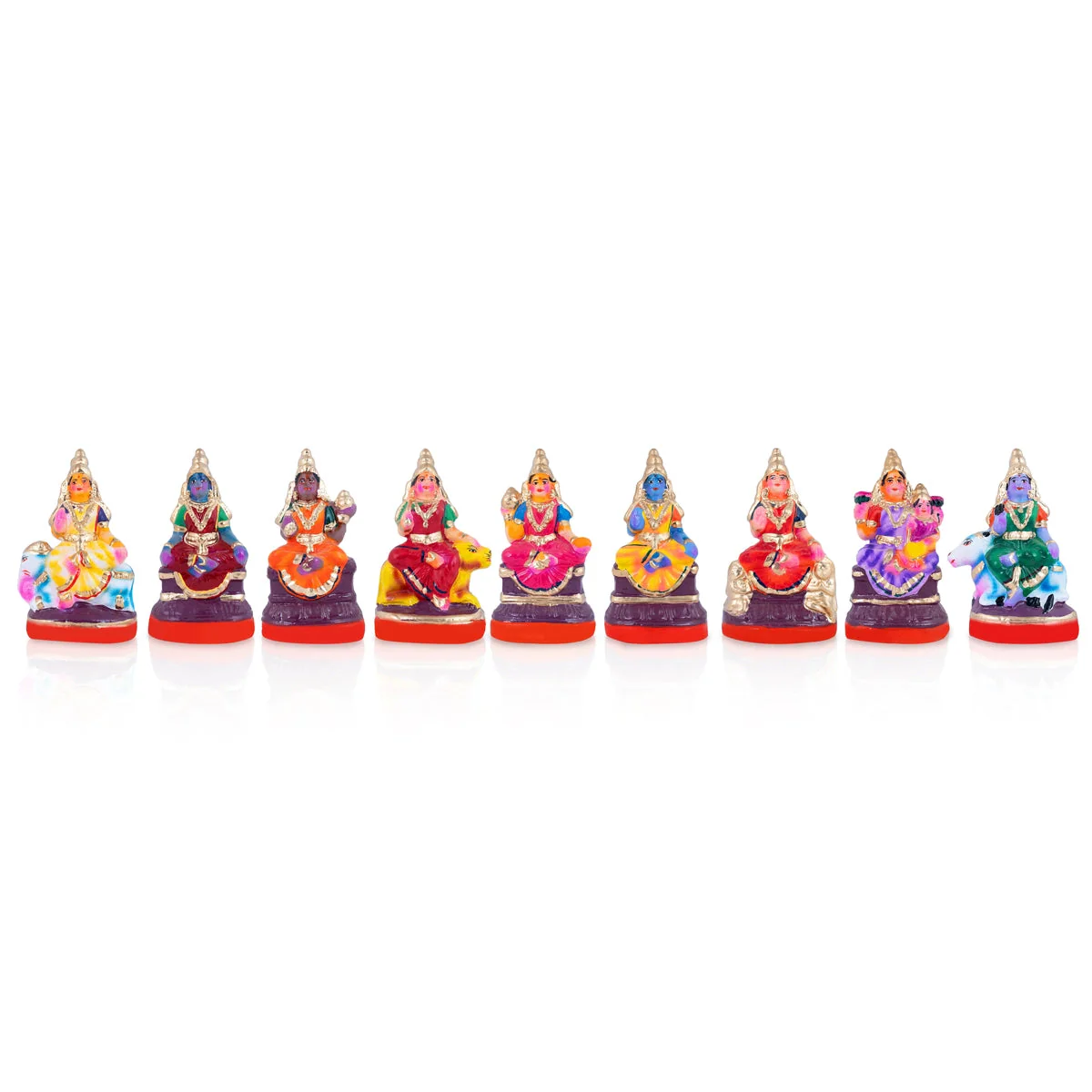 Nava Durga Idol Clay Golu Bommai Set - 5.5 X 3.5 Inches | Navaratri Gombe/ Giri Golu Doll/ Navratri Decor