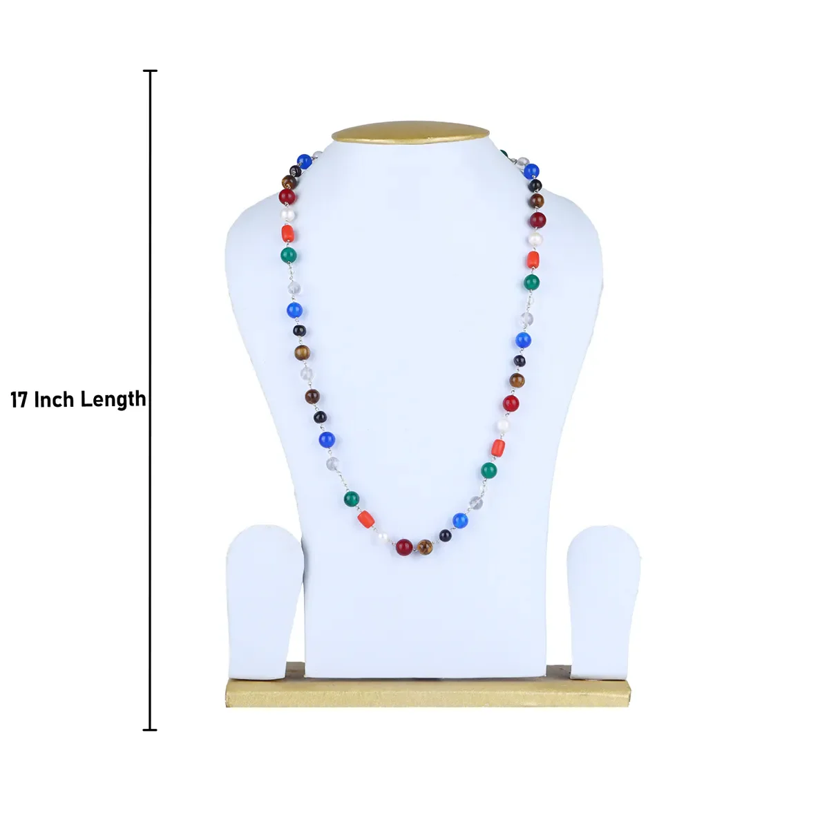 Navaratna Mala With White Metal Knot - 17 Inches | Navratan Mala/ Navratan Jewellery For Spiritual Wear - Image 3