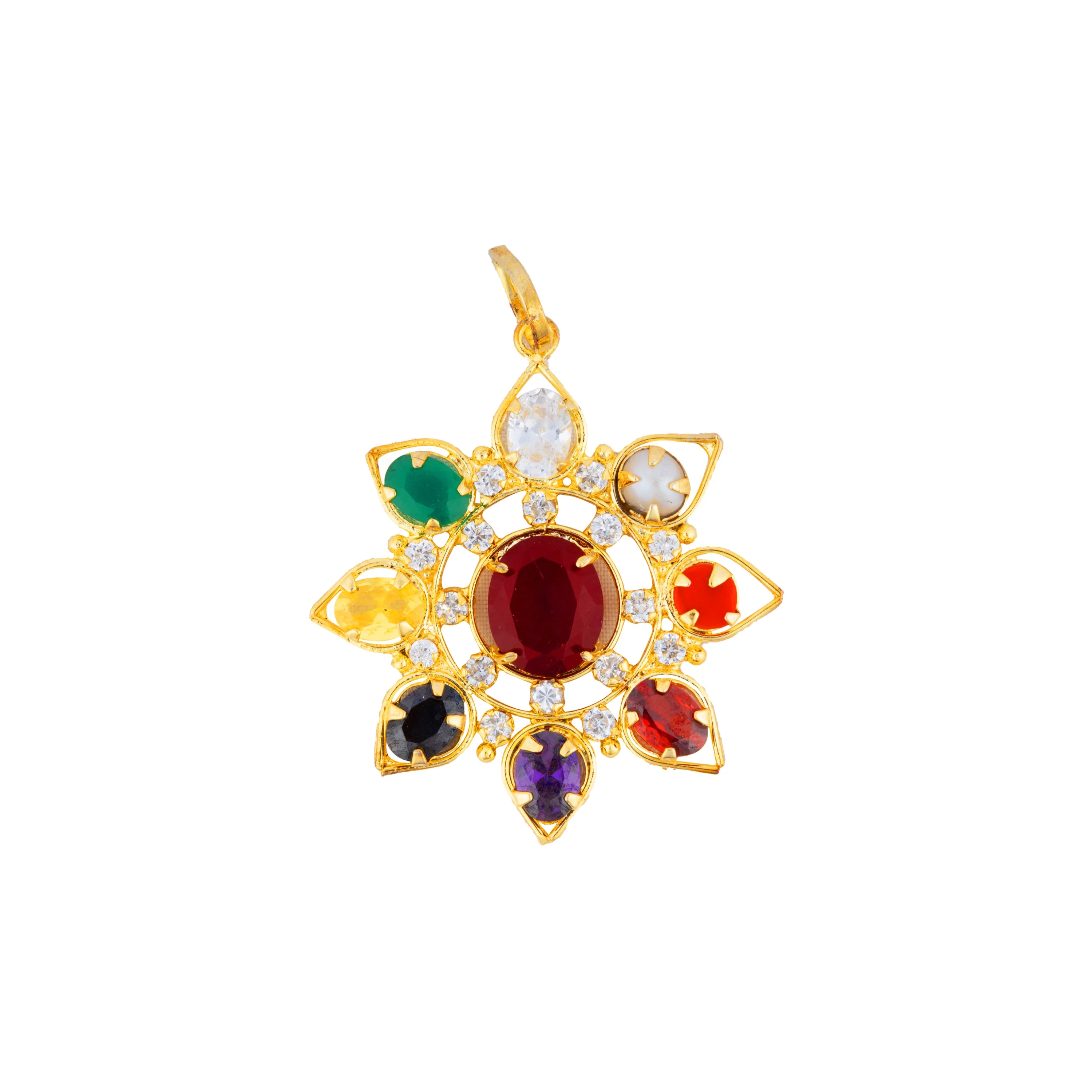 Navaratna Stone Pendant - 2 X 1.5 Inches | Navarathina Kal Dollar/ Navratna Stone Locket For Auspicious Wear - Image 3