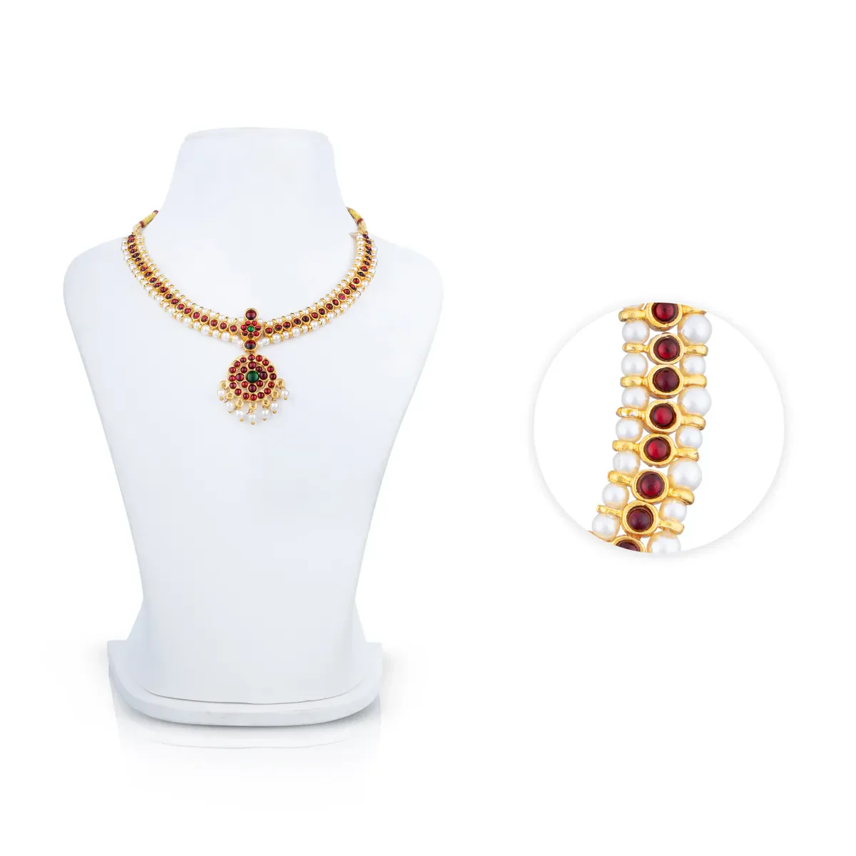Kemp Stone Necklace - 5 x 6.5 Inches | Beads Design Bharatanatyam Jewellery/ Dance Jewellery for Women - Image 2
