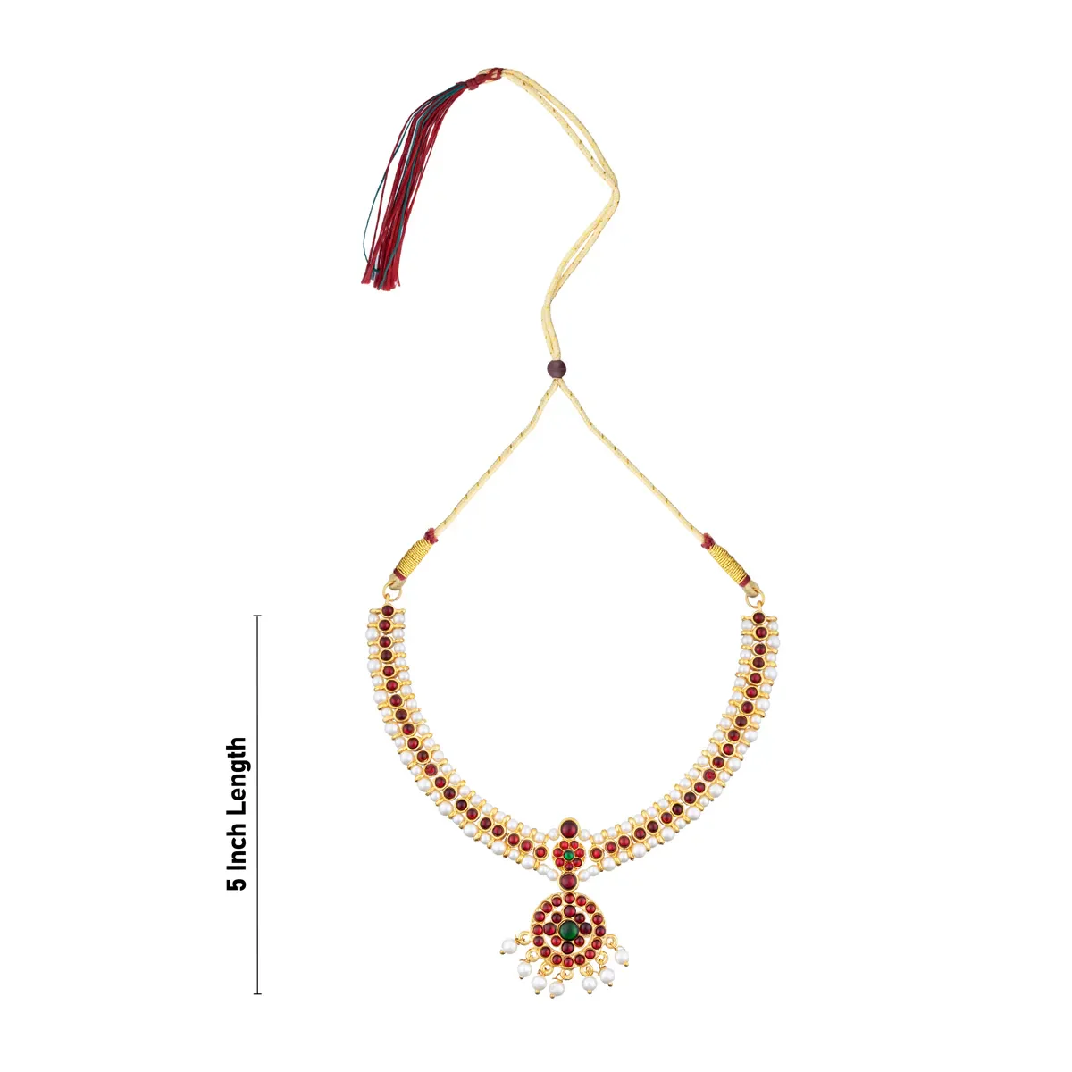 Kemp Stone Necklace - 5 x 6.5 Inches | Beads Design Bharatanatyam Jewellery/ Dance Jewellery for Women - Image 3