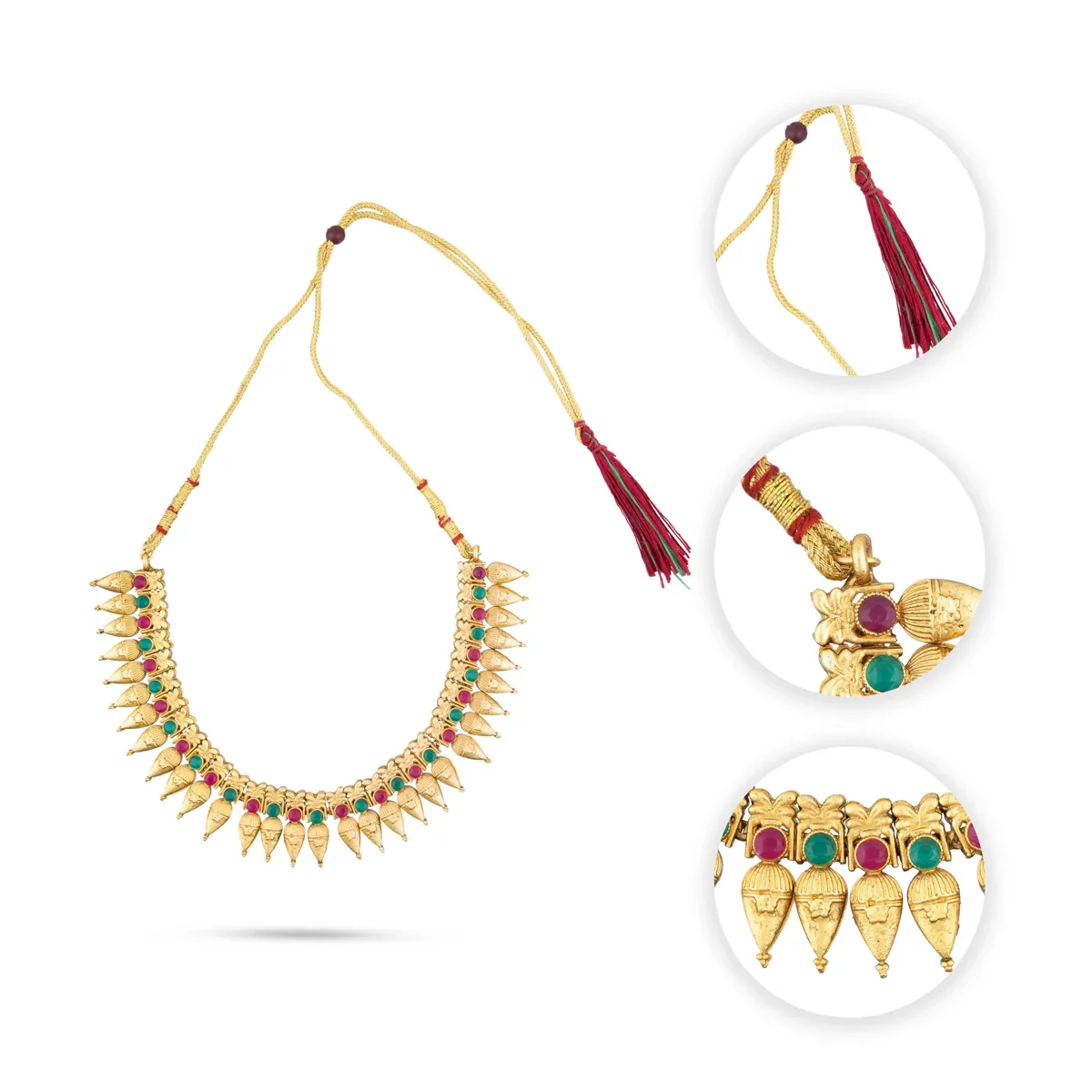 Necklace with Earring Set - 4 Inches | Gold Polish Haram with Stud Set/ Jewellery for Women - Image 2