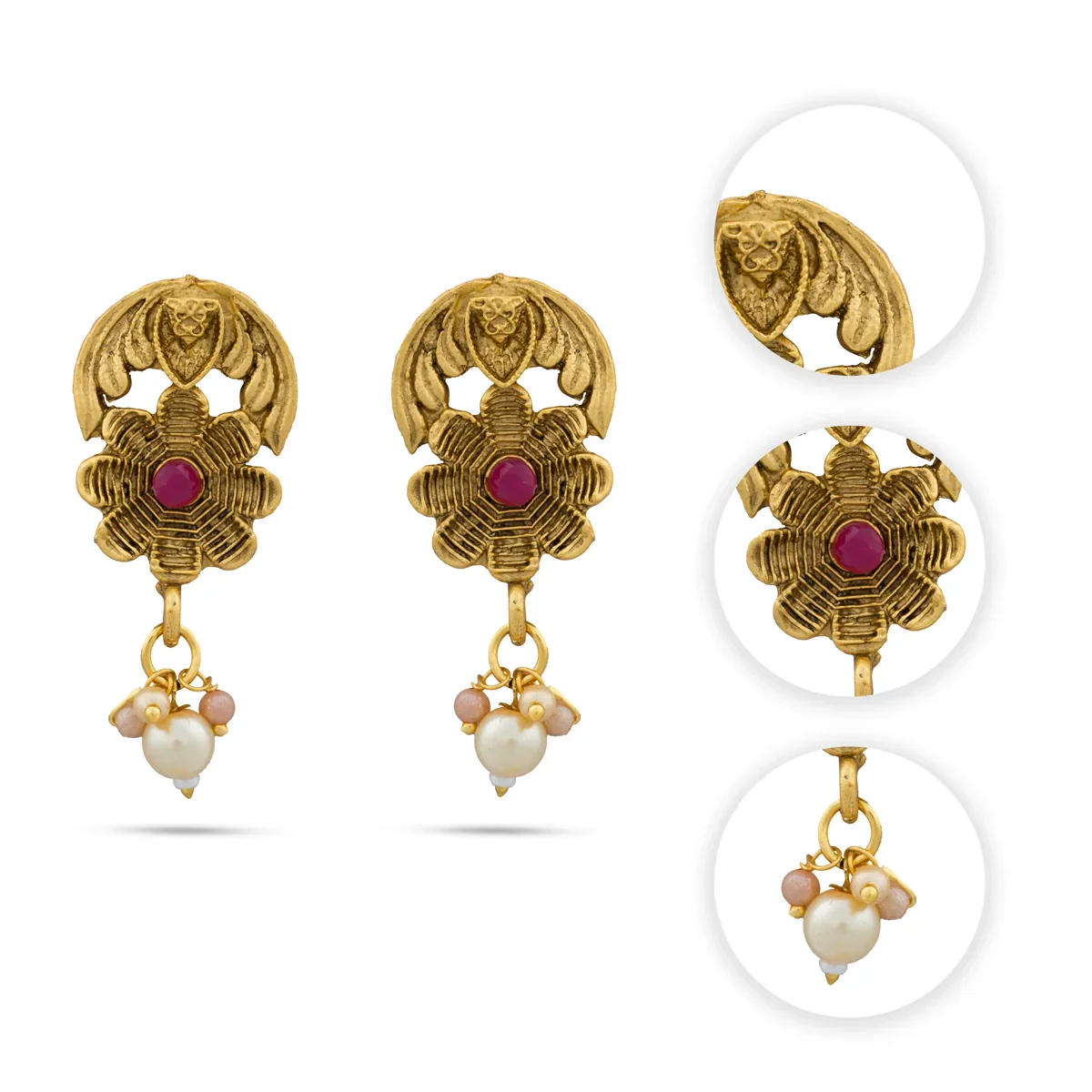 Necklace with Earring Set - 4 Inches | Gold Polish Haram with Stud Set/ Multicoloured Stone Jewellery for Women - Image 11