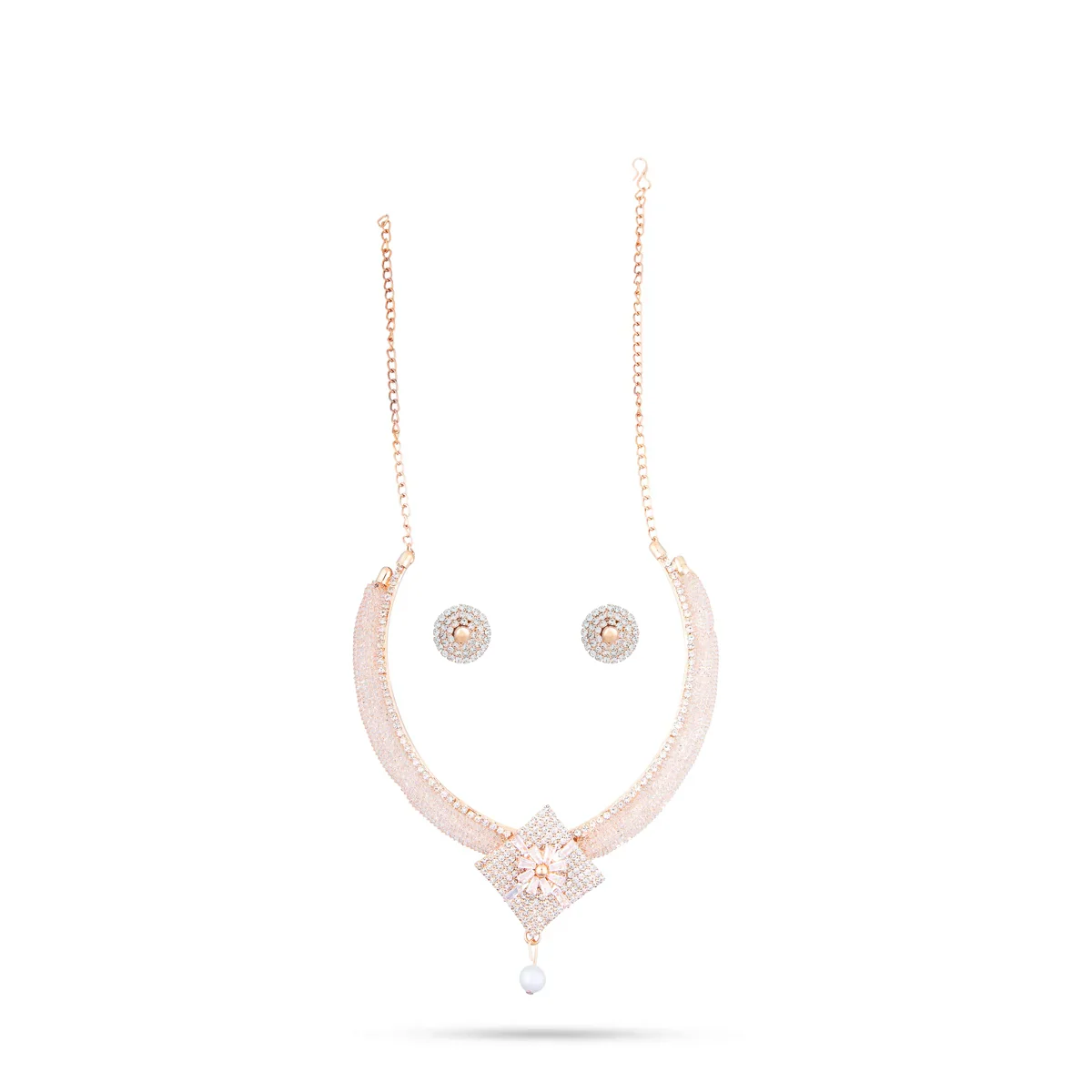 Necklace with Earring Set - 4 Inches | Gold Polish Haram with Stud Set/ Multicoloured Stone Jewellery for Women - Image 4