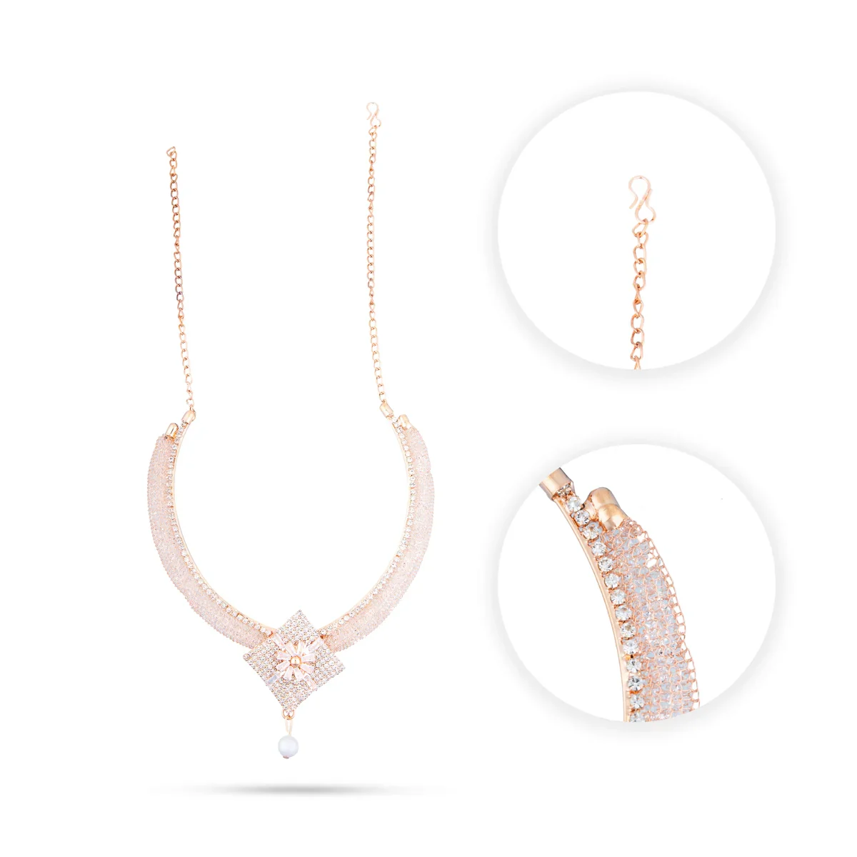 Necklace with Earring Set - 4 Inches | Gold Polish Haram with Stud Set/ Multicoloured Stone Jewellery for Women - Image 8