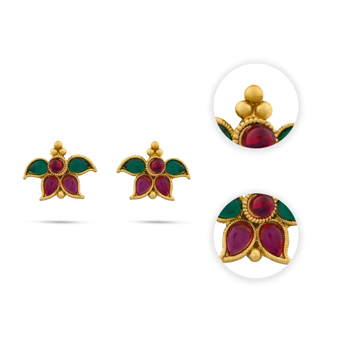 Necklace with Earring Set - 4 Inches | Gold Polish Haram with Stud Set/ Multicoloured Stone Jewellery for Women - Image 9