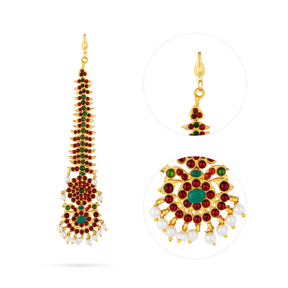 Nethi Chutti - 5 Inches | Kemp Maangtikka/ Beads With Stone Jewelry/ Bharatanatyam Jewellery For Dance - Image 2