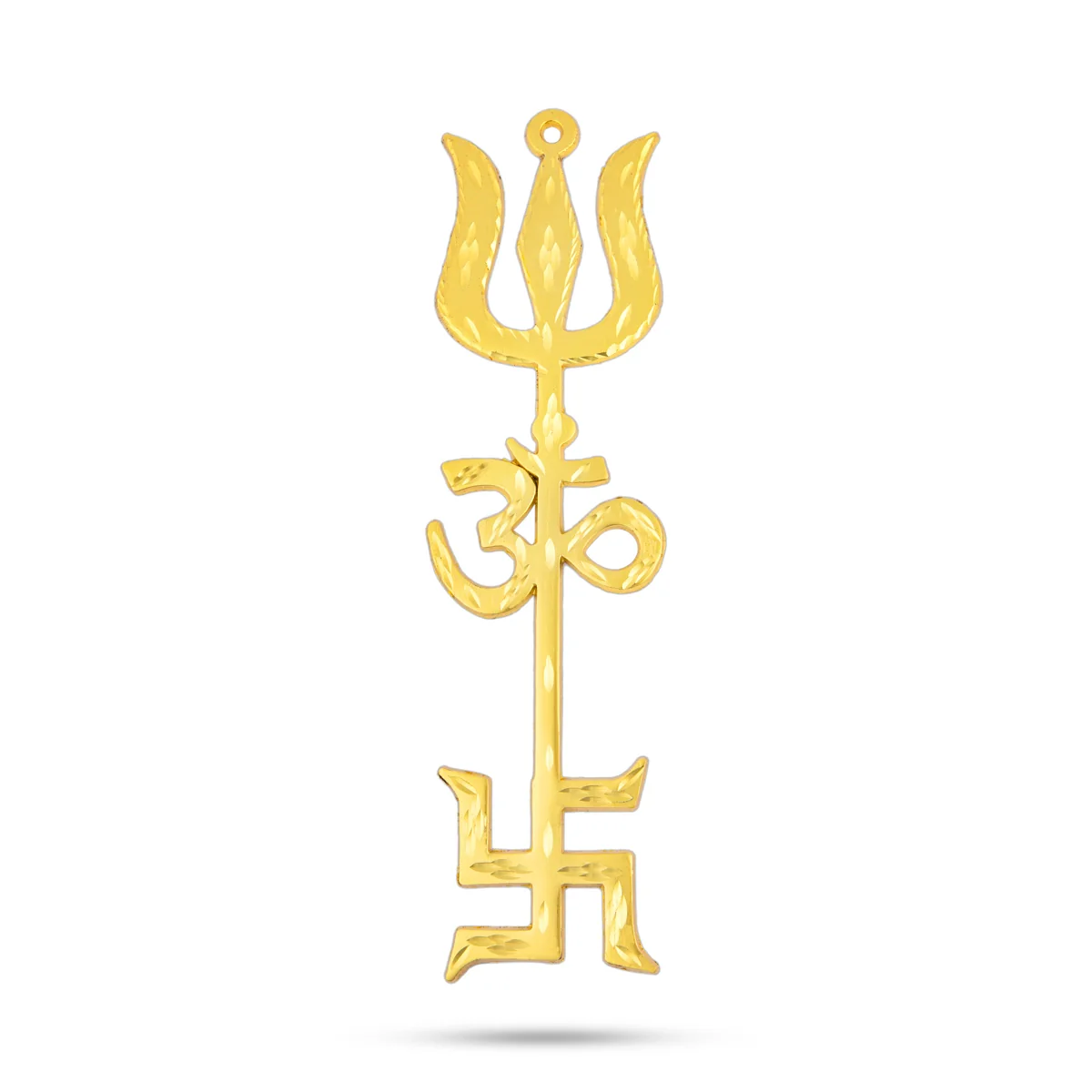 Om Swastik Trishul - 8.5 x 2.25 Inches | Gold Polish Om Swastik Soolam/Metal Om Swastik Design Astras for Deity - Image 2
