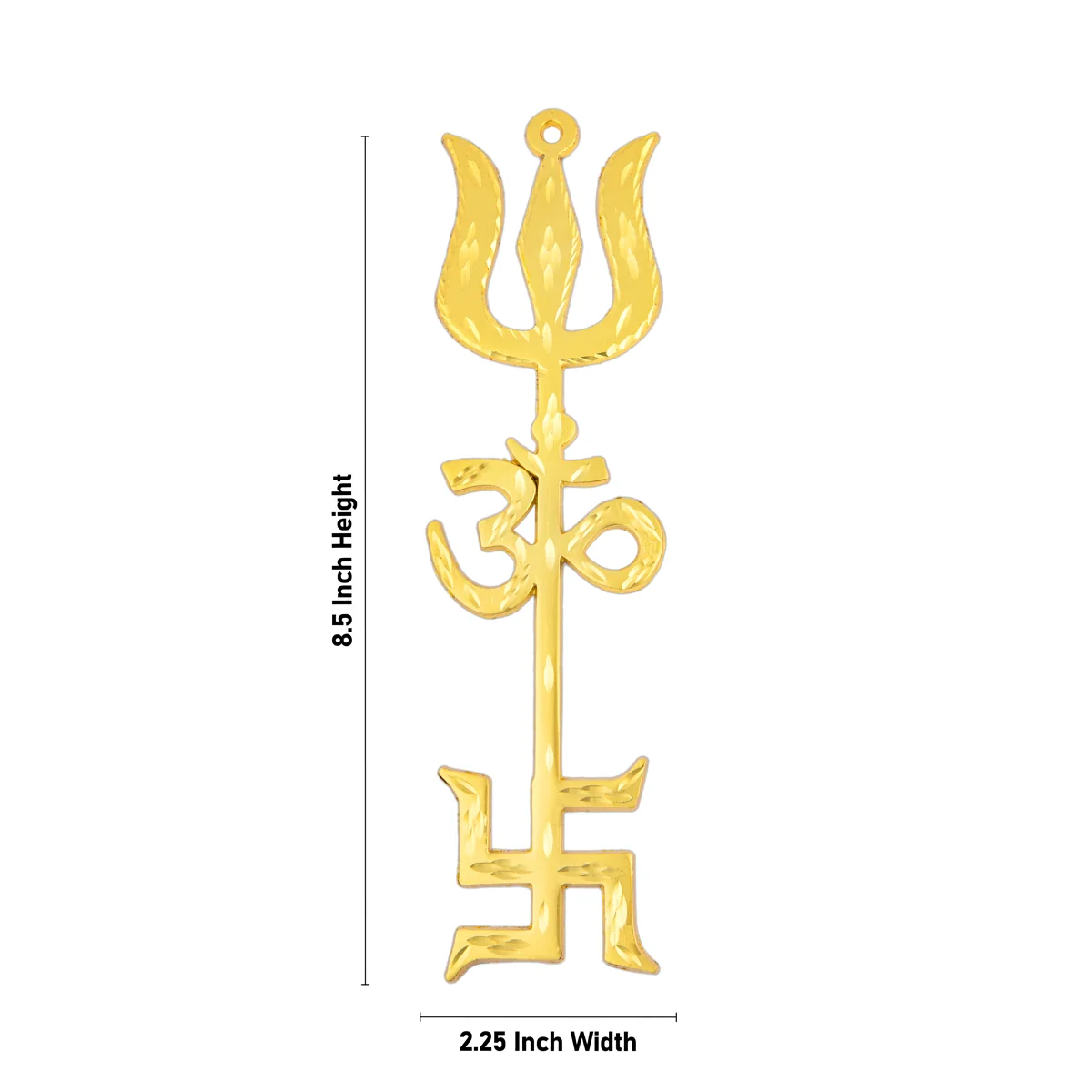 Om Swastik Trishul - 8.5 x 2.25 Inches | Gold Polish Om Swastik Soolam/Metal Om Swastik Design Astras for Deity - Image 3