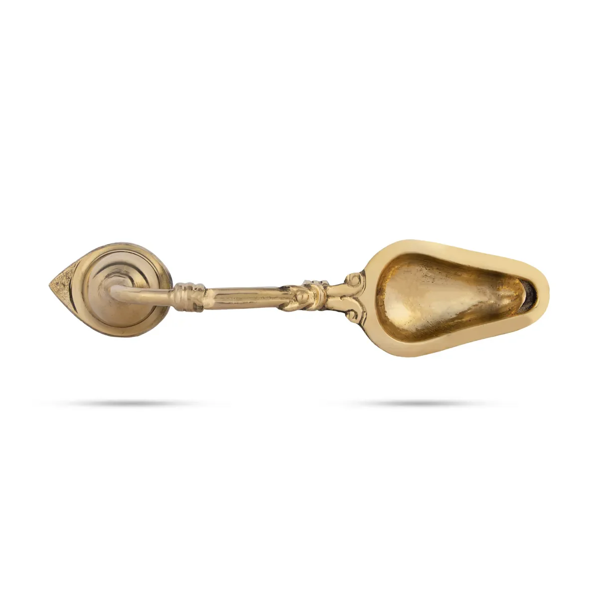 Brass Aarti With Handle - 2 x 9 Inches | One Mukh Spoon Kapoor Dhani/ Pooja Aarti Diya for Home - Image 3