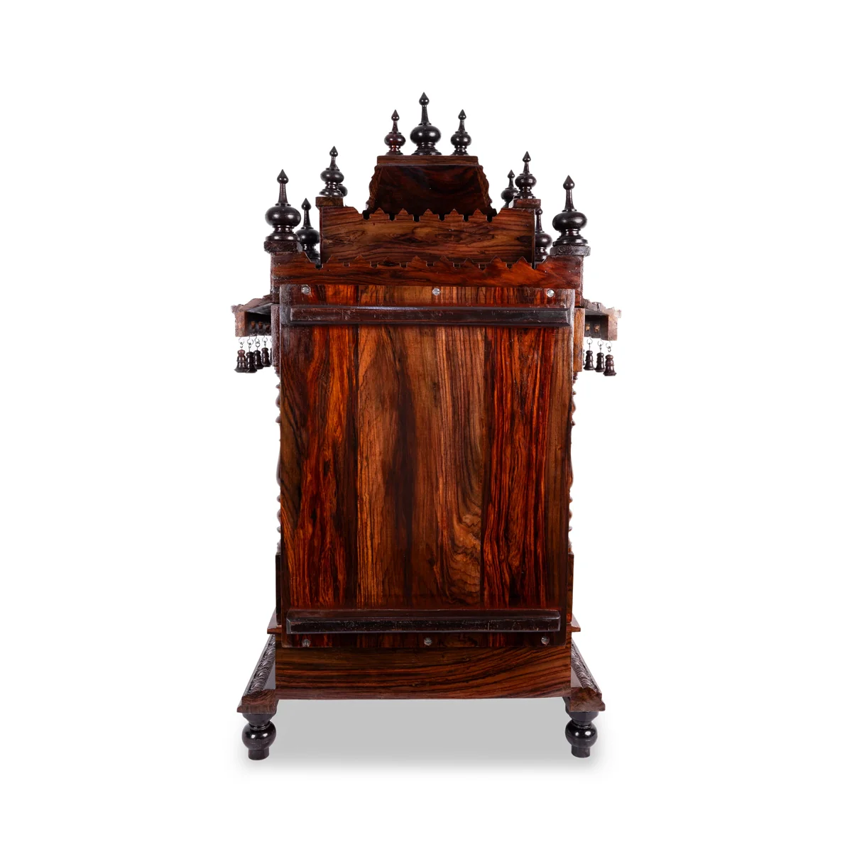 Open Rosewood Pooja Mandir With Base - 12 X 18 Inches | Inlaid And Carved Wooden Temple/ Puja Stand With Bell - Image 4