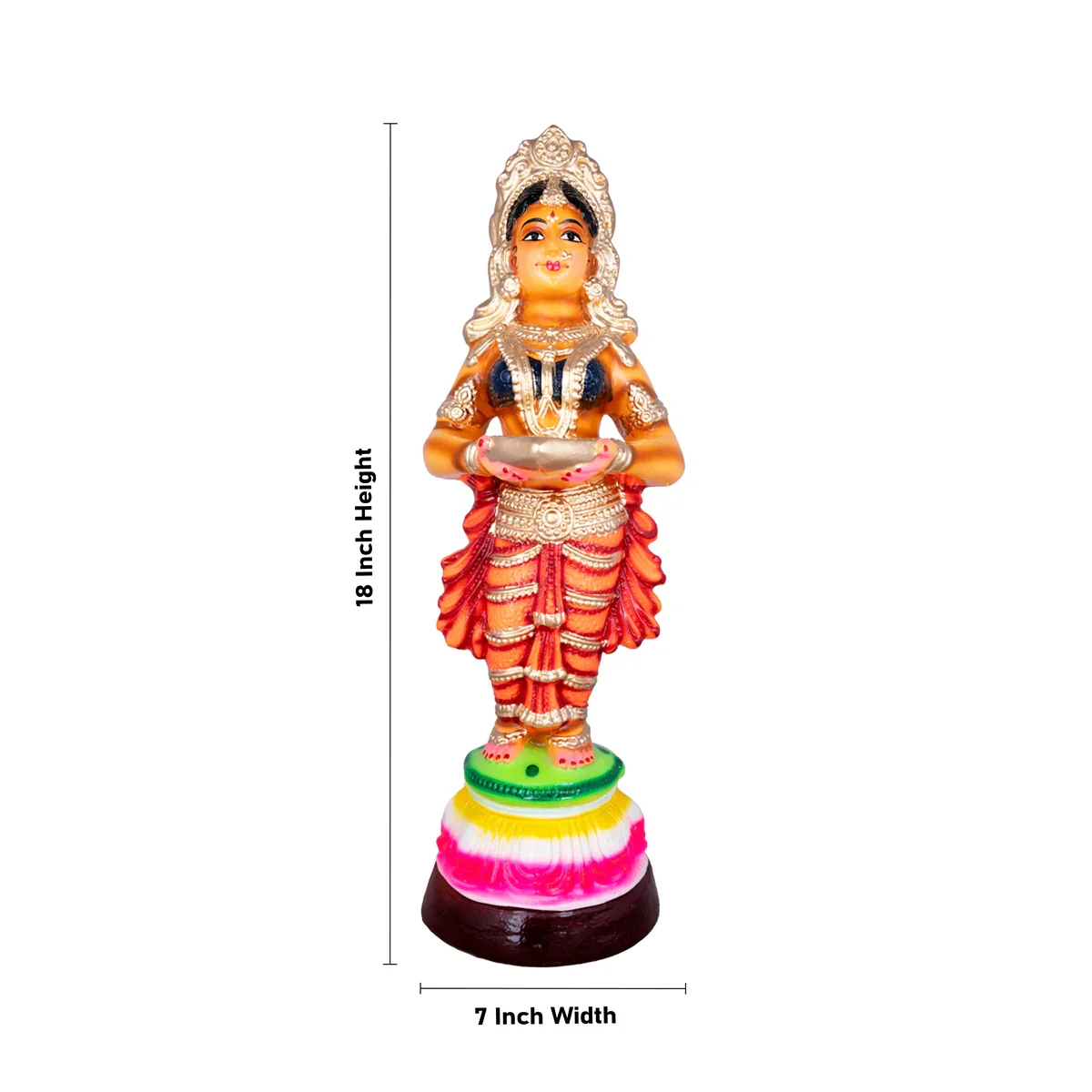 Paavai Vilakku Paper Mache Golu Bommai - 18 x 7 Inches | Giri Golu Doll/ Navaratri Golu Bomma/Gombe/Bommai - Image 5
