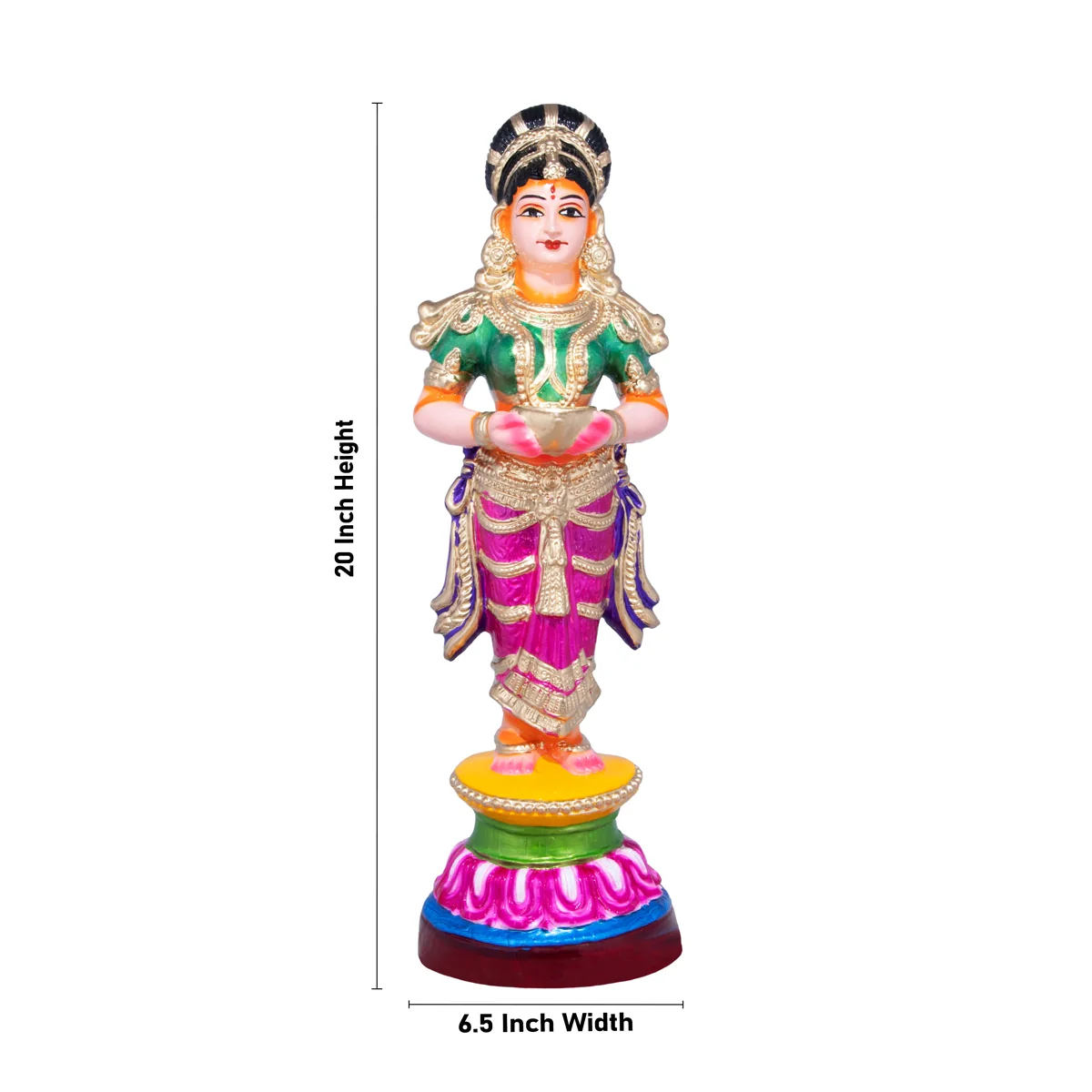 Paavai Vilakku Paper Mache Golu Bommai - 20 X 6.5 Inches | Giri Golu Doll/ Navaratri Gombe/ Navratri Décor - Image 5