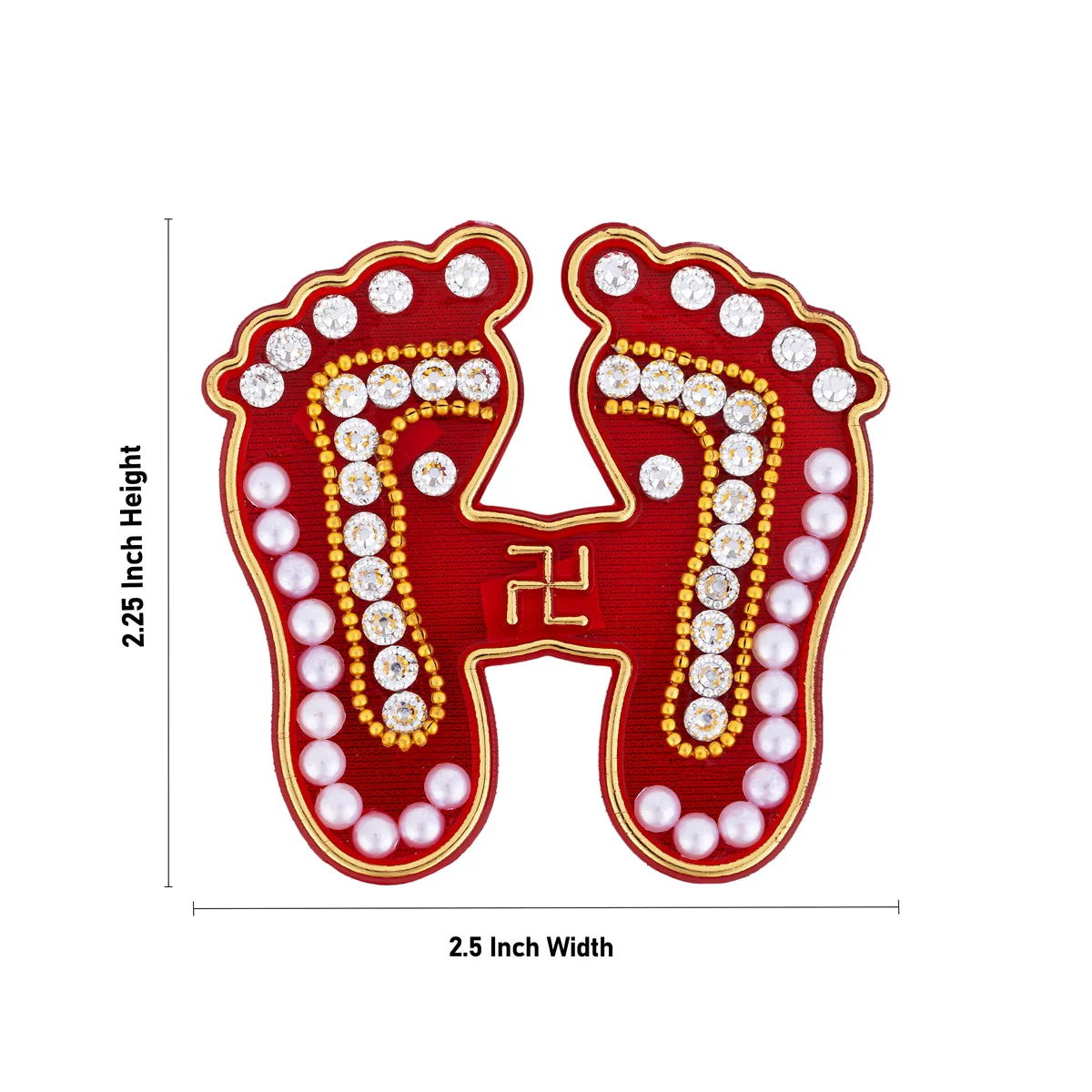 Paduka Sticker Pair - 2.25 x 2.5 Inches | Red Colour Padham/ Swastik With Moti Design padhuka for Pooja Decor - Image 4