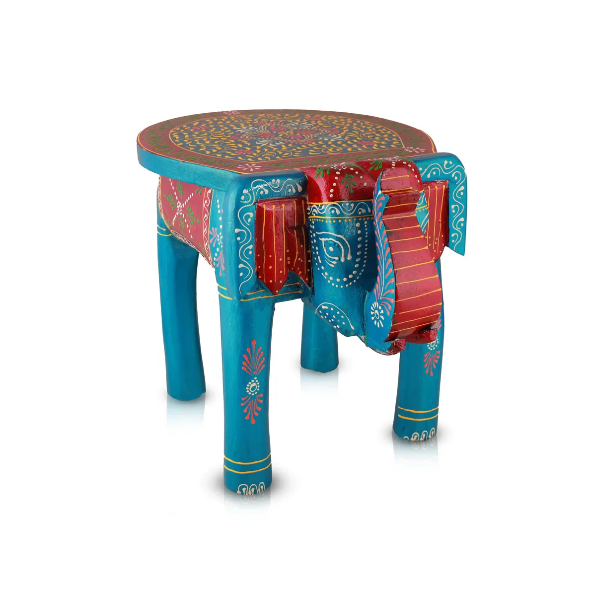 Painted Elephant Stool - 12 x 15 Inches | Wooden Stool/ Decorated Stool for Living Room/ Assorted Colour - Image 10