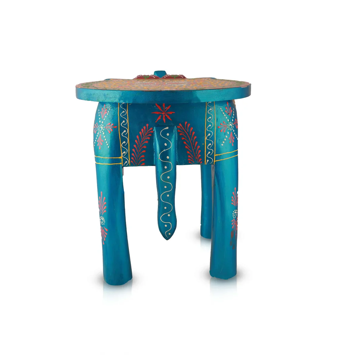 Painted Elephant Stool - 12 x 15 Inches | Wooden Stool/ Decorated Stool for Living Room/ Assorted Colour - Image 11