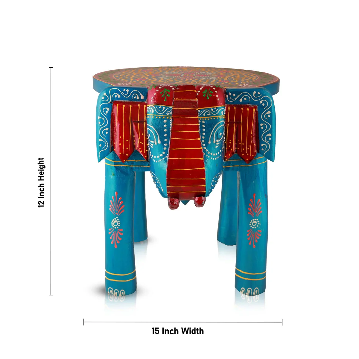 Painted Elephant Stool - 12 x 15 Inches | Wooden Stool/ Decorated Stool for Living Room/ Assorted Colour - Image 12