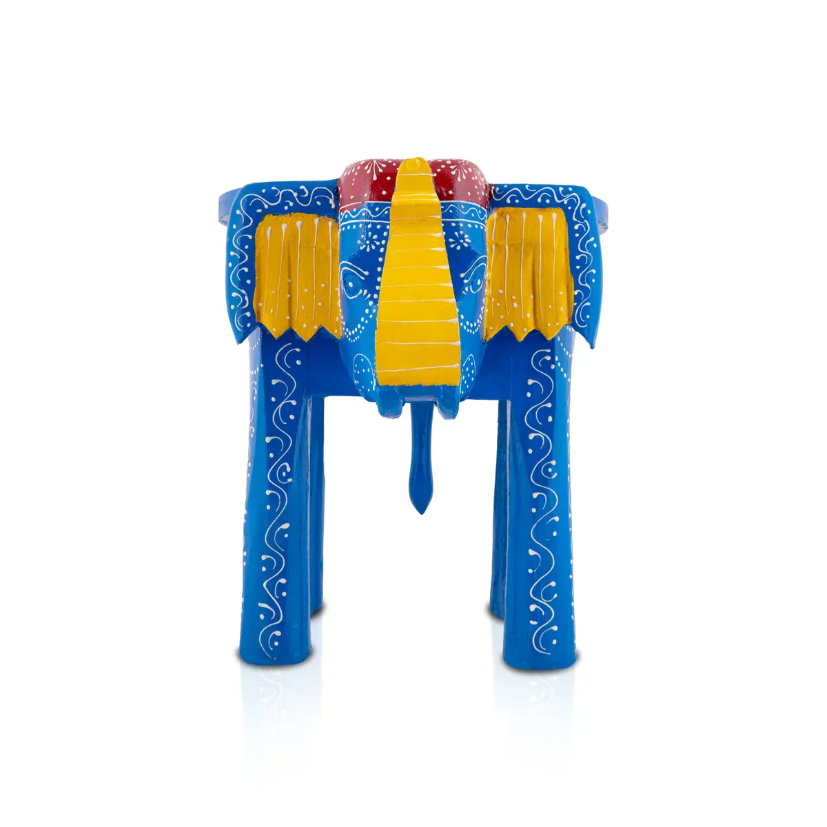 Painted Elephant Stool - 12 x 15 Inches | Wooden Stool/ Decorated Stool for Living Room/ Assorted Colour - Image 2