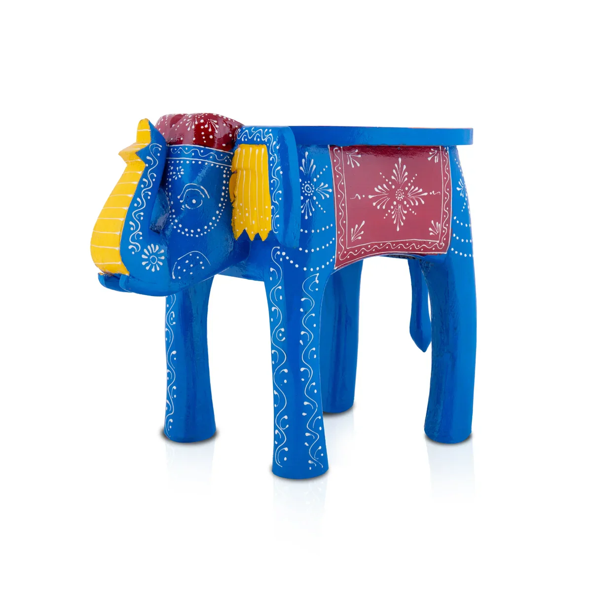 Painted Elephant Stool - 12 x 15 Inches | Wooden Stool/ Decorated Stool for Living Room/ Assorted Colour - Image 3