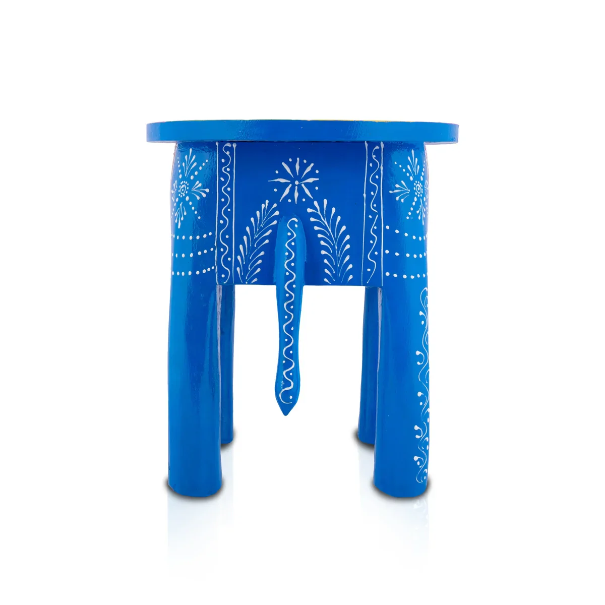 Painted Elephant Stool - 12 x 15 Inches | Wooden Stool/ Decorated Stool for Living Room/ Assorted Colour - Image 4