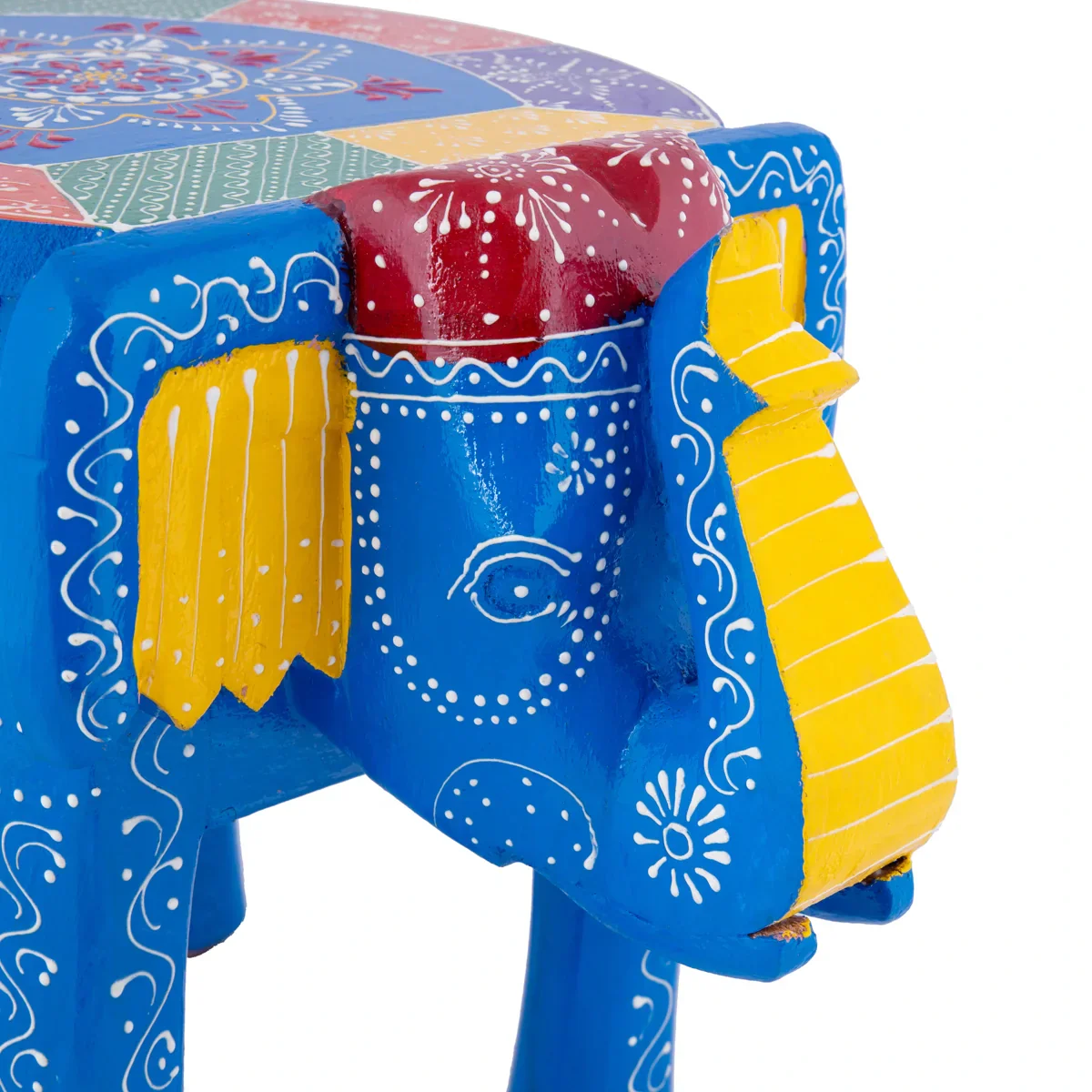 Painted Elephant Stool - 12 x 15 Inches | Wooden Stool/ Decorated Stool for Living Room/ Assorted Colour - Image 6
