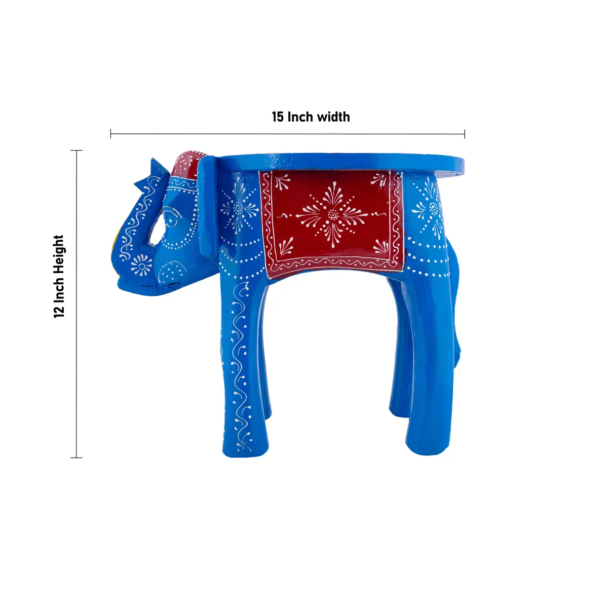 Painted Elephant Stool - 12 x 15 Inches | Wooden Stool/ Decorated Stool for Living Room/ Assorted Colour - Image 7