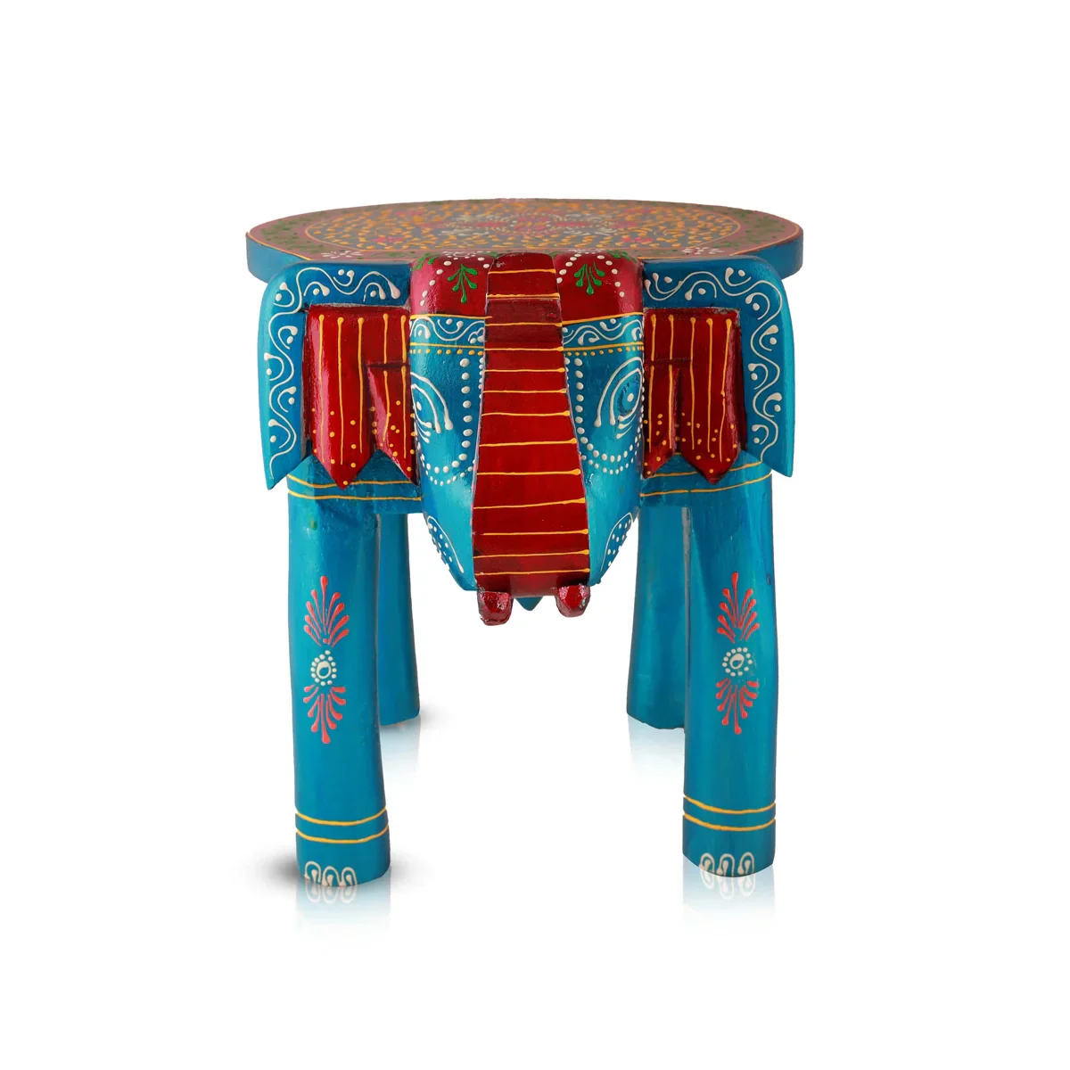 Painted Elephant Stool - 12 x 15 Inches | Wooden Stool/ Decorated Stool for Living Room/ Assorted Colour - Image 8
