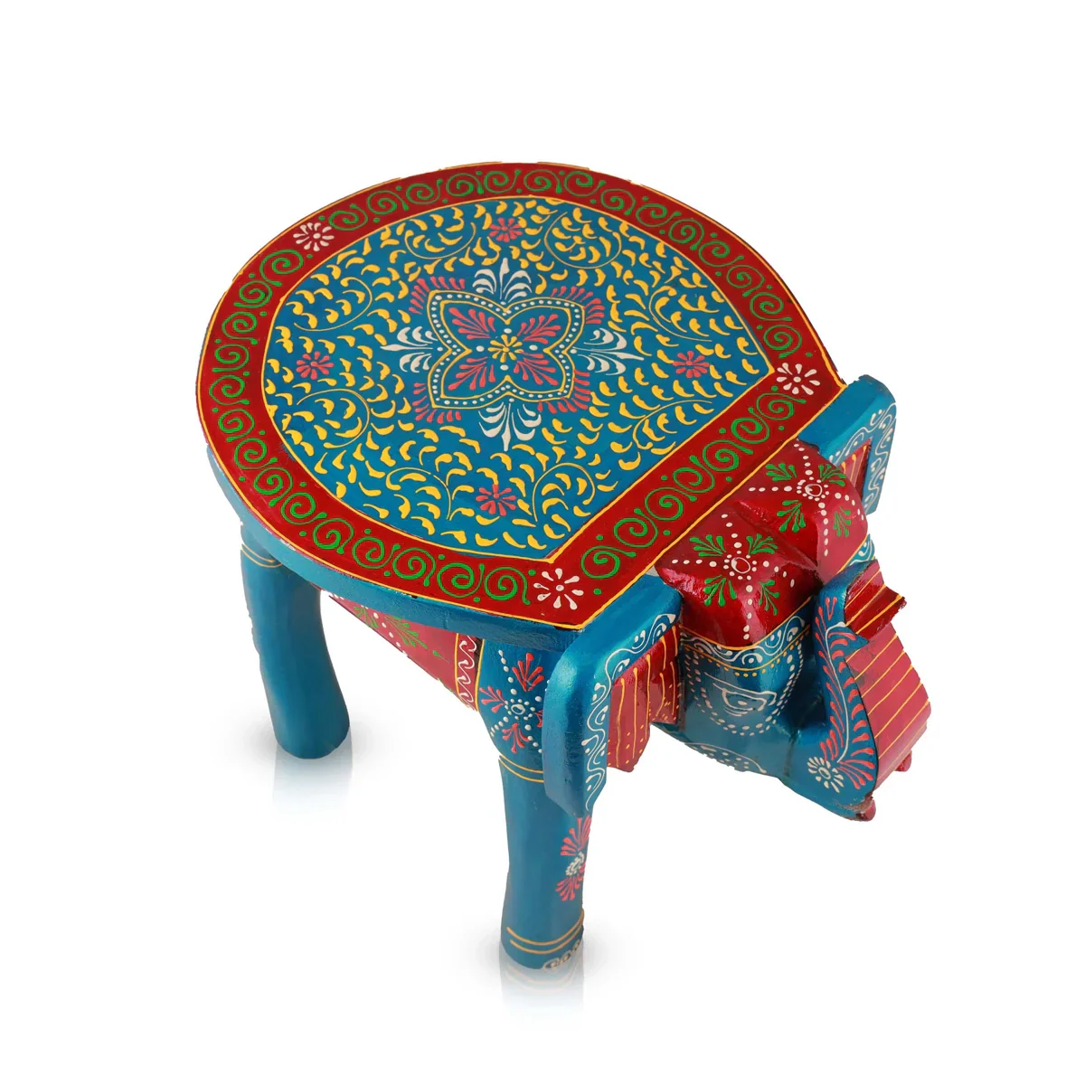 Painted Elephant Stool - 12 x 15 Inches | Wooden Stool/ Decorated Stool for Living Room/ Assorted Colour - Image 9