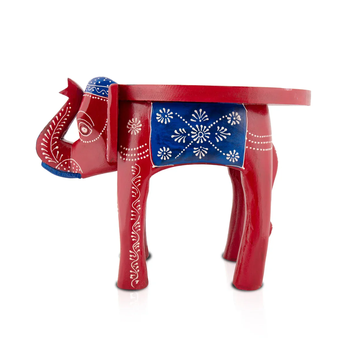 Painted Elephant Stool - 15 x 20 Inches | Wooden Stool/ Decorative Stool for Living Room - Image 2