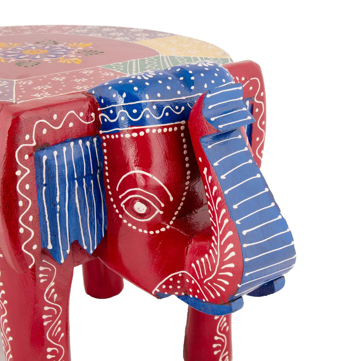 Painted Elephant Stool - 15 x 20 Inches | Wooden Stool/ Decorative Stool for Living Room - Image 5