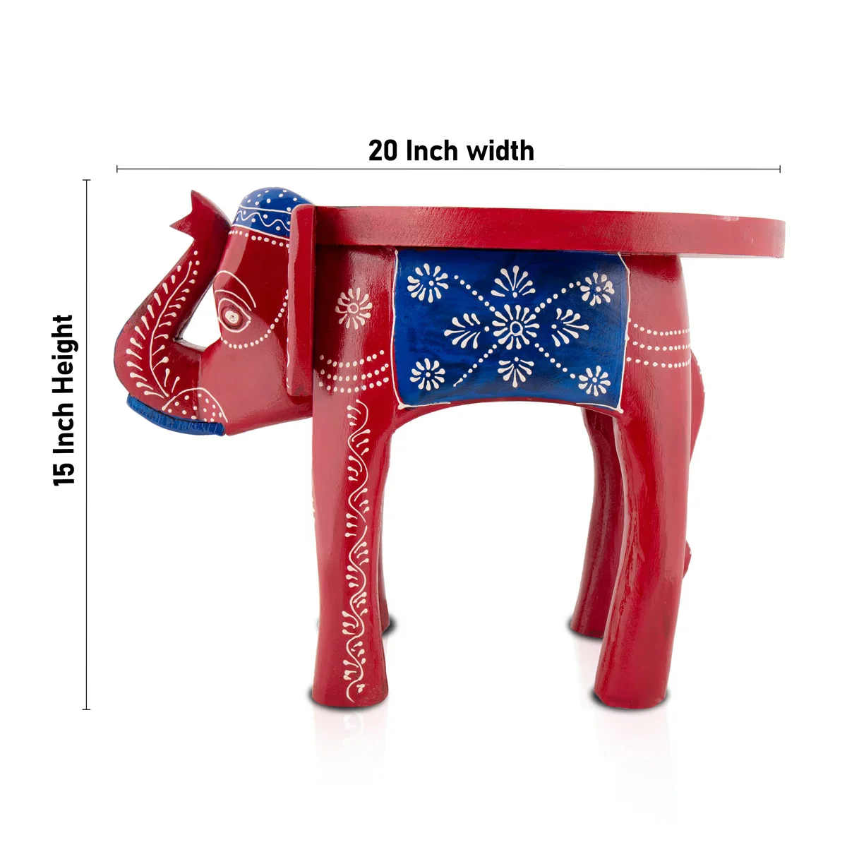 Painted Elephant Stool - 15 x 20 Inches | Wooden Stool/ Decorative Stool for Living Room - Image 6