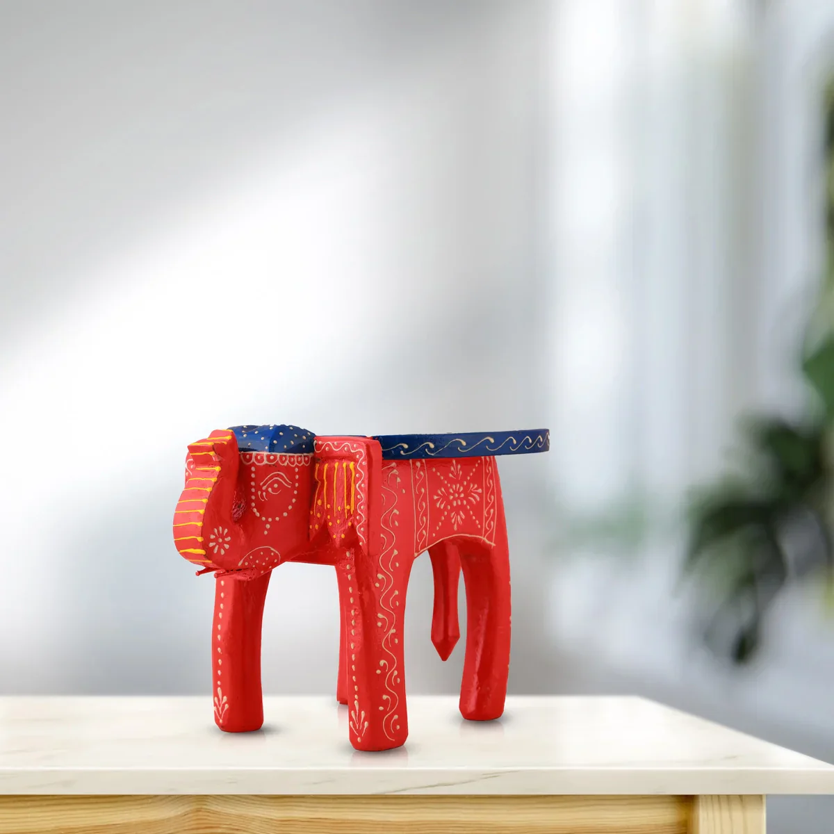 Painted Elephant Stool - 6 x 9 Inches | Wooden Stool/ Decorative Stool for Living Room - Image 12