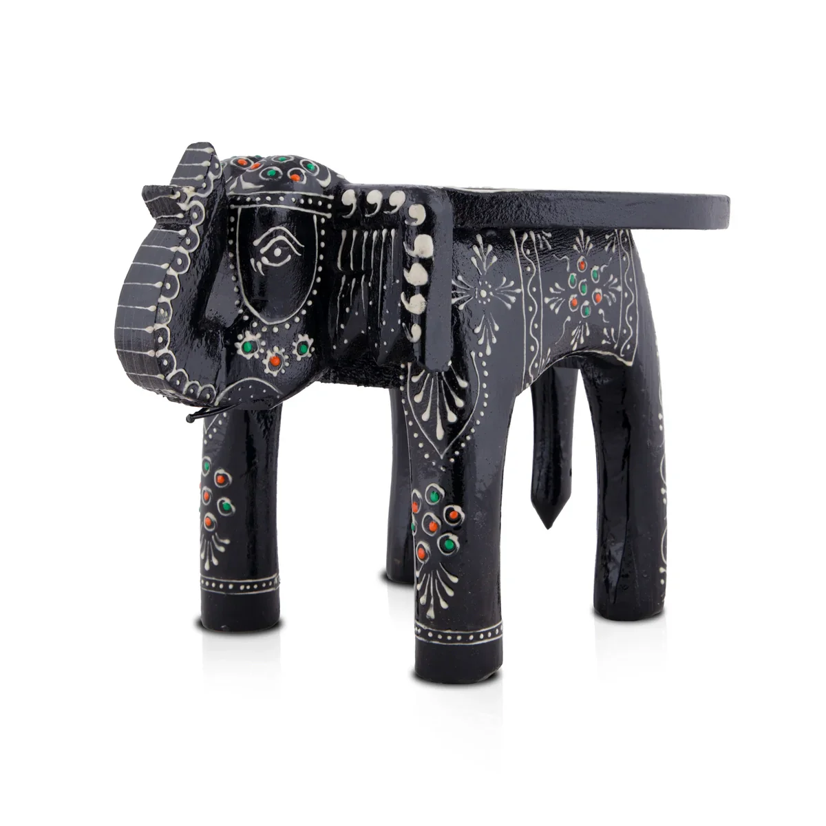 Painted Elephant Stool - 6 x 9 Inches | Wooden Stool/ Decorative Stool for Living Room - Image 2