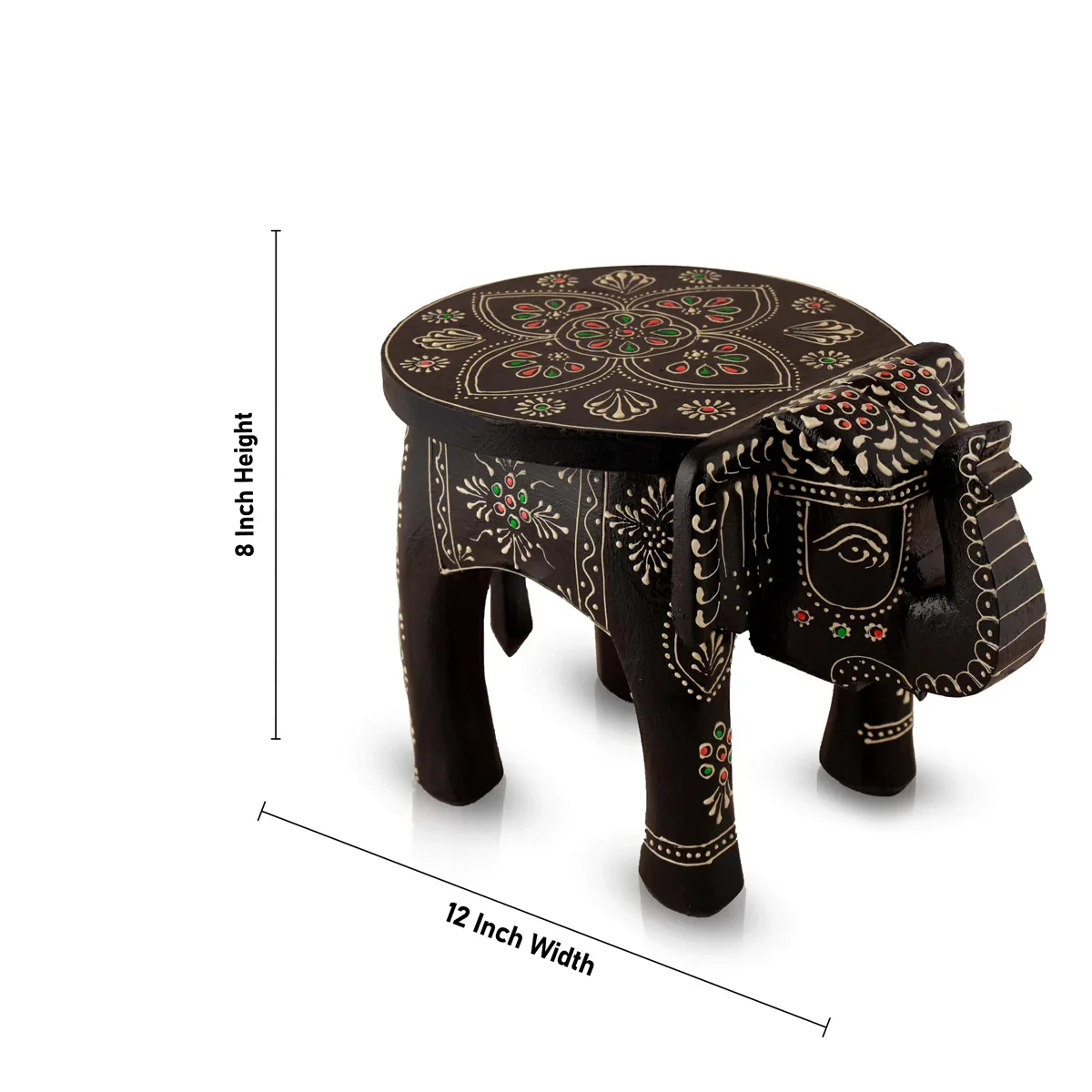 Painted Elephant Stool - 8 x 12 Inches | Wooden Stool/ Decorative Stool for Living Room - Image 12