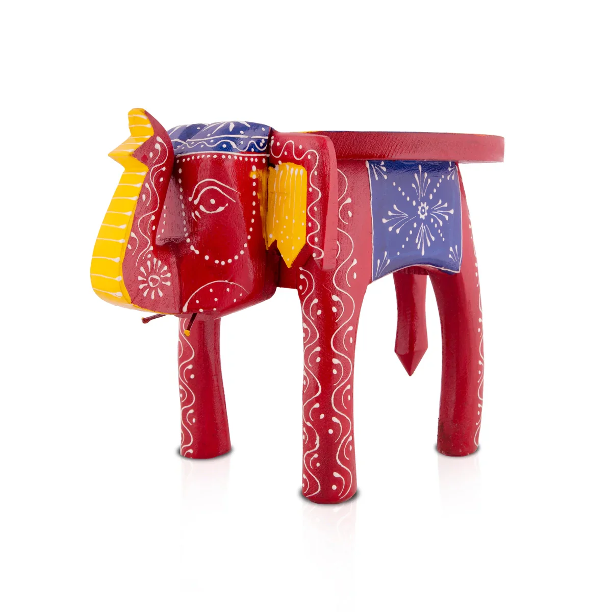 Painted Elephant Stool - 8 x 12 Inches | Wooden Stool/ Decorative Stool for Living Room - Image 3