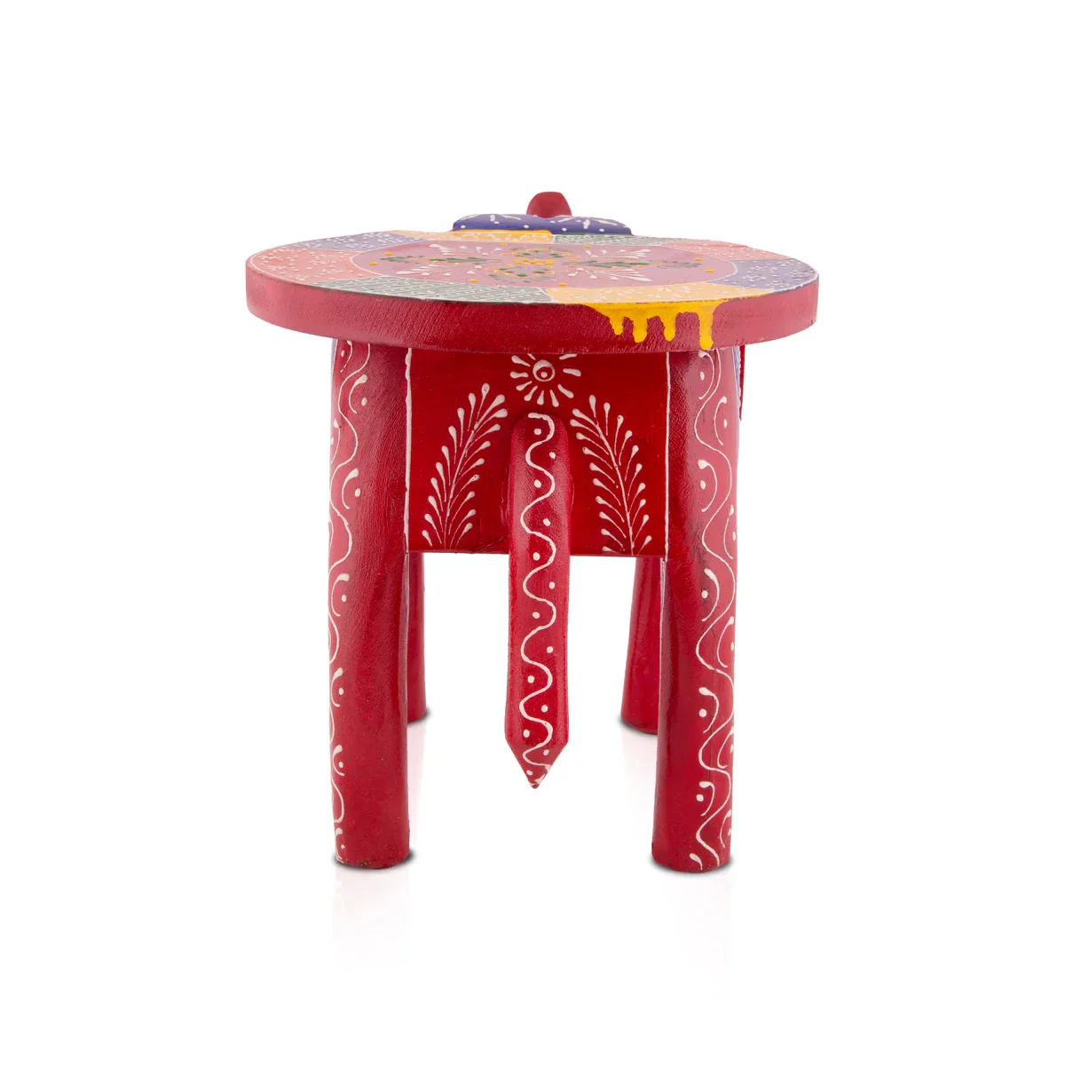 Painted Elephant Stool - 8 x 12 Inches | Wooden Stool/ Decorative Stool for Living Room - Image 4