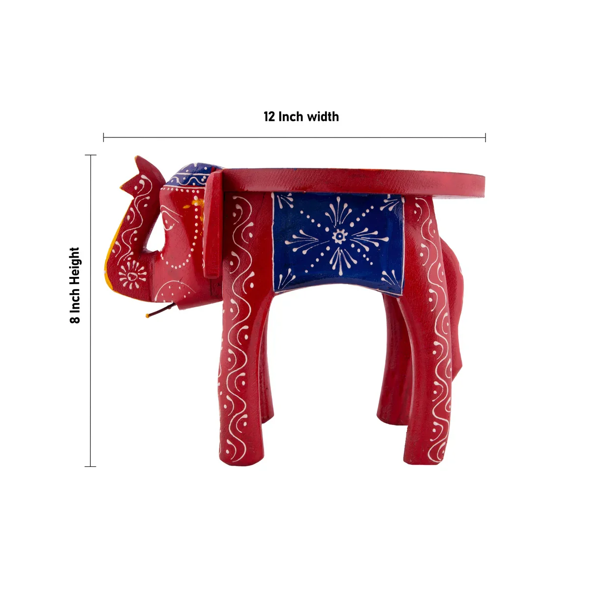 Painted Elephant Stool - 8 x 12 Inches | Wooden Stool/ Decorative Stool for Living Room - Image 7