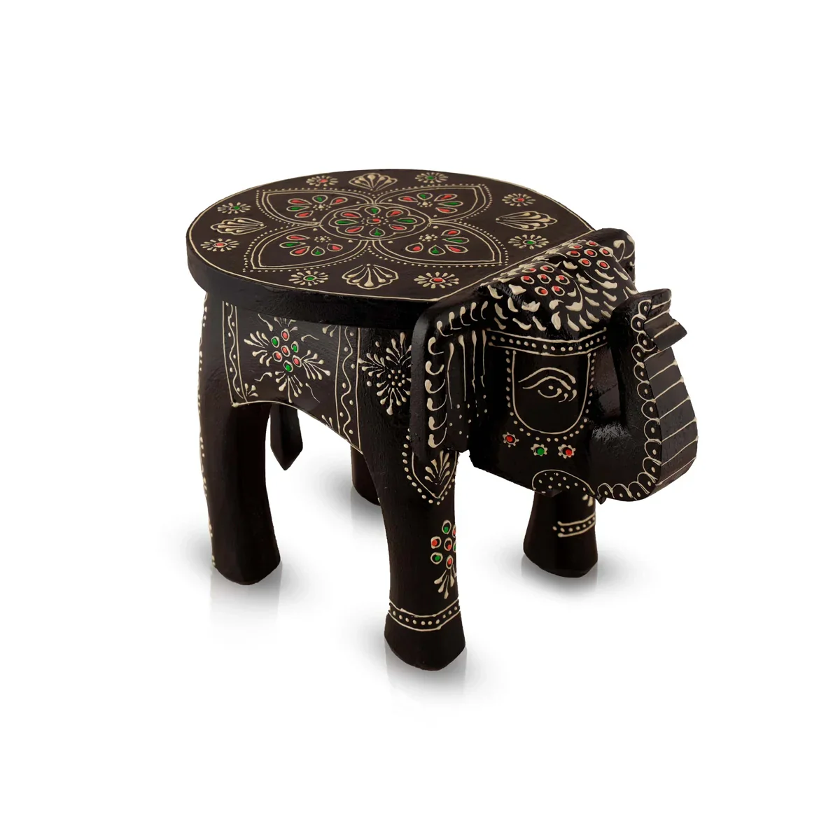 Painted Elephant Stool - 8 x 12 Inches | Wooden Stool/ Decorative Stool for Living Room - Image 8