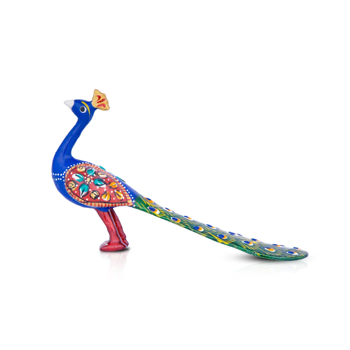 Painted Peacock Statue - 4 Inches | Metal Peacock Idol/ Peacock Figurine for Home