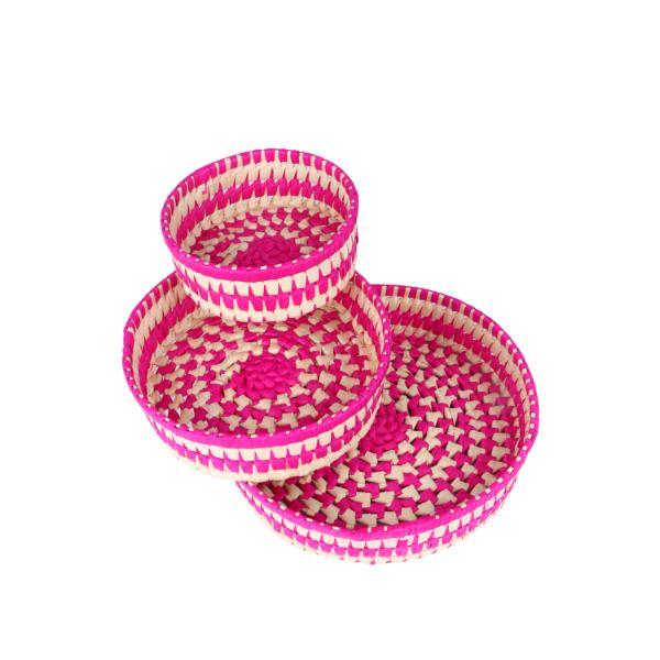 Palm Leaf Tray - Round | 3 Pcs/ Colourful Tray/ Leaf Tray for Home Decor - Image 2