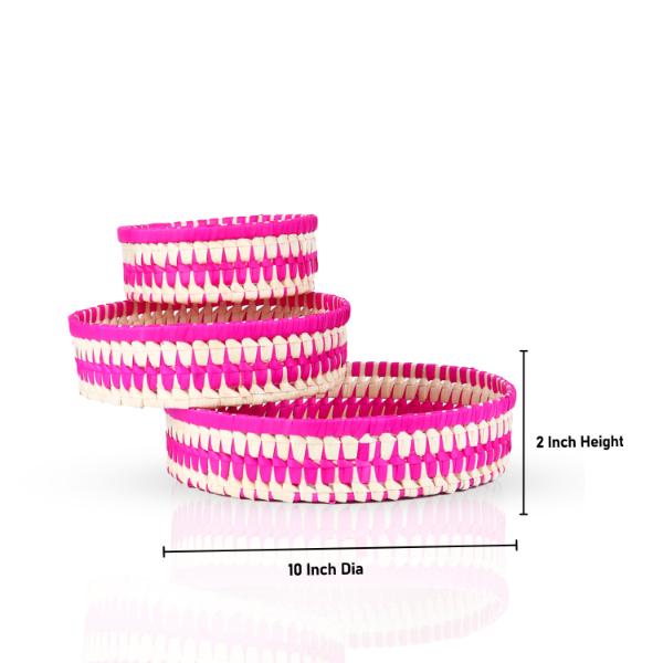 Palm Leaf Tray - Round | 3 Pcs/ Colourful Tray/ Leaf Tray for Home Decor - Image 3