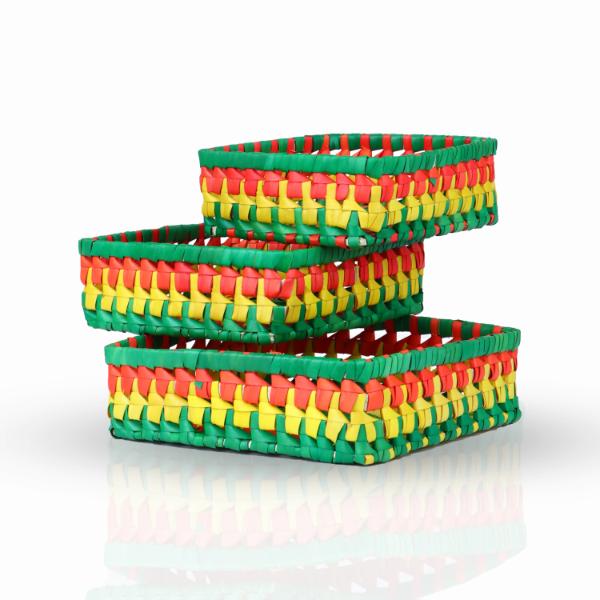 Palm Leaf Tray - Square | 3 Pcs/ Colourful Tray/ Leaf Tray for Home Decor