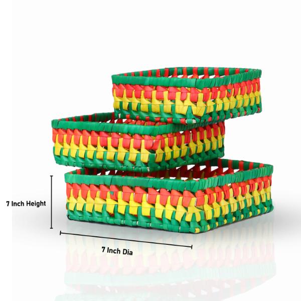 Palm Leaf Tray - Square | 3 Pcs/ Colourful Tray/ Leaf Tray for Home Decor - Image 3