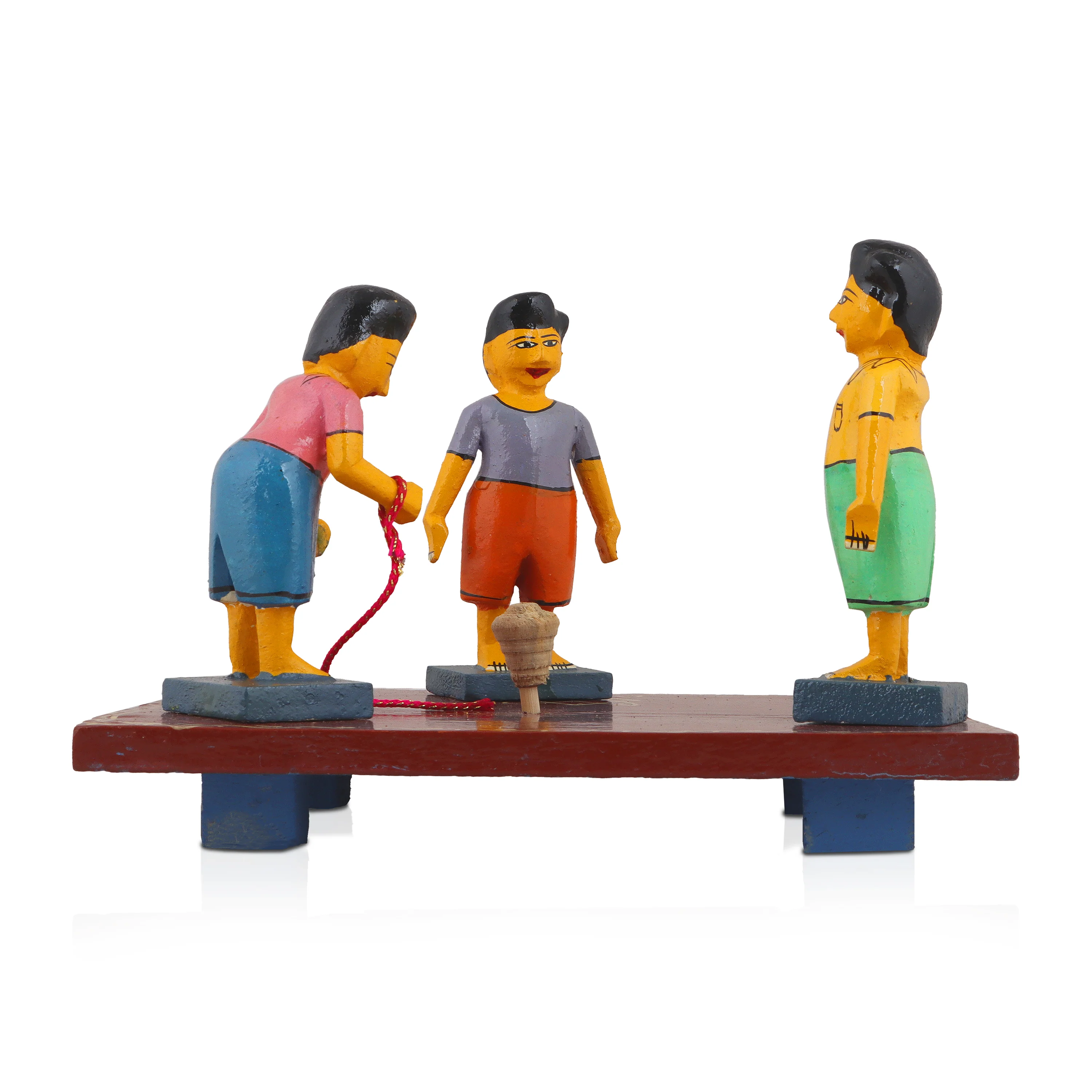 Pambaram Vilaiyaduthal Set - 6 Inches | Wood Sculpture/ Golu Doll for Home Decor - Image 3