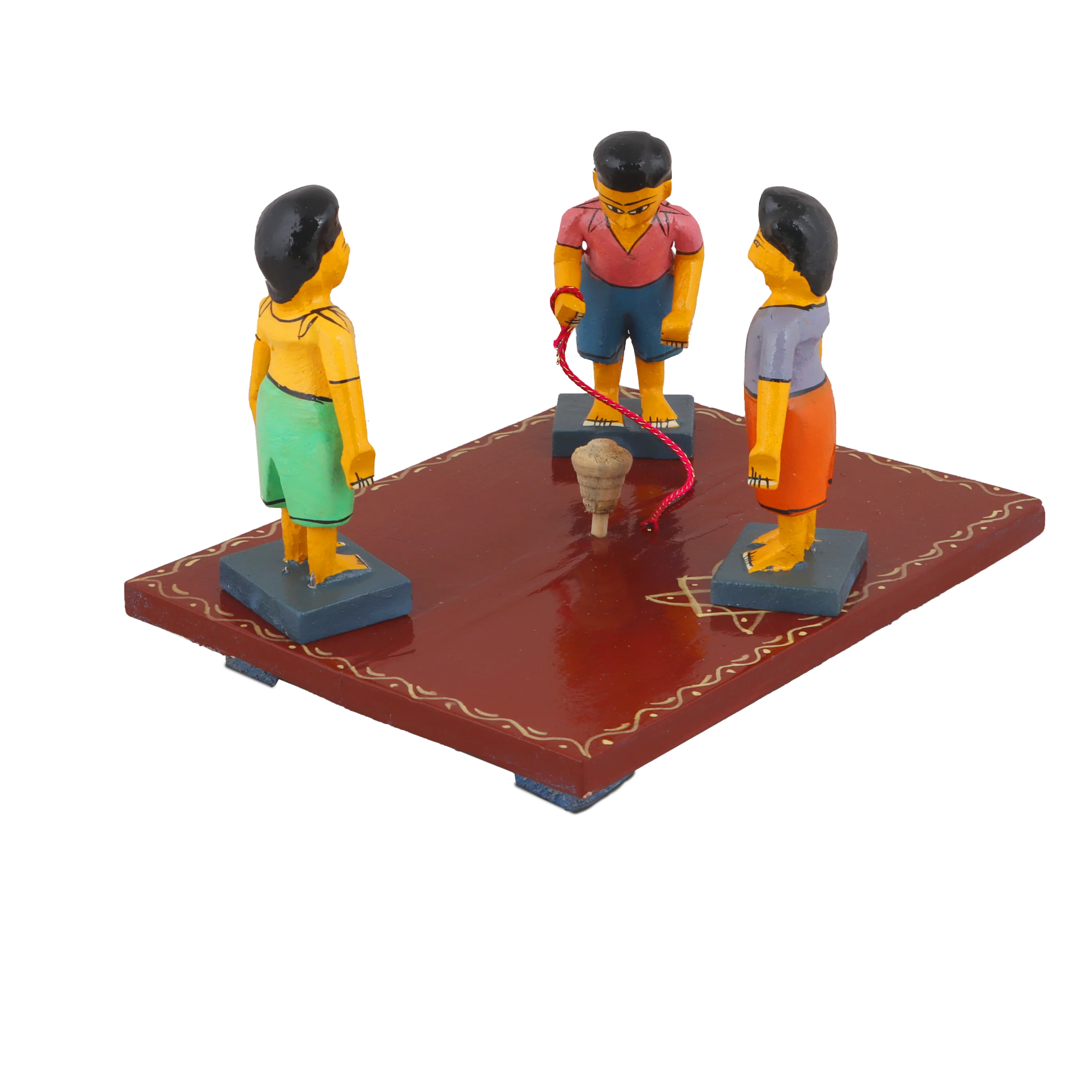 Pambaram Vilaiyaduthal Set - 6 Inches | Wood Sculpture/ Golu Doll for Home Decor - Image 4