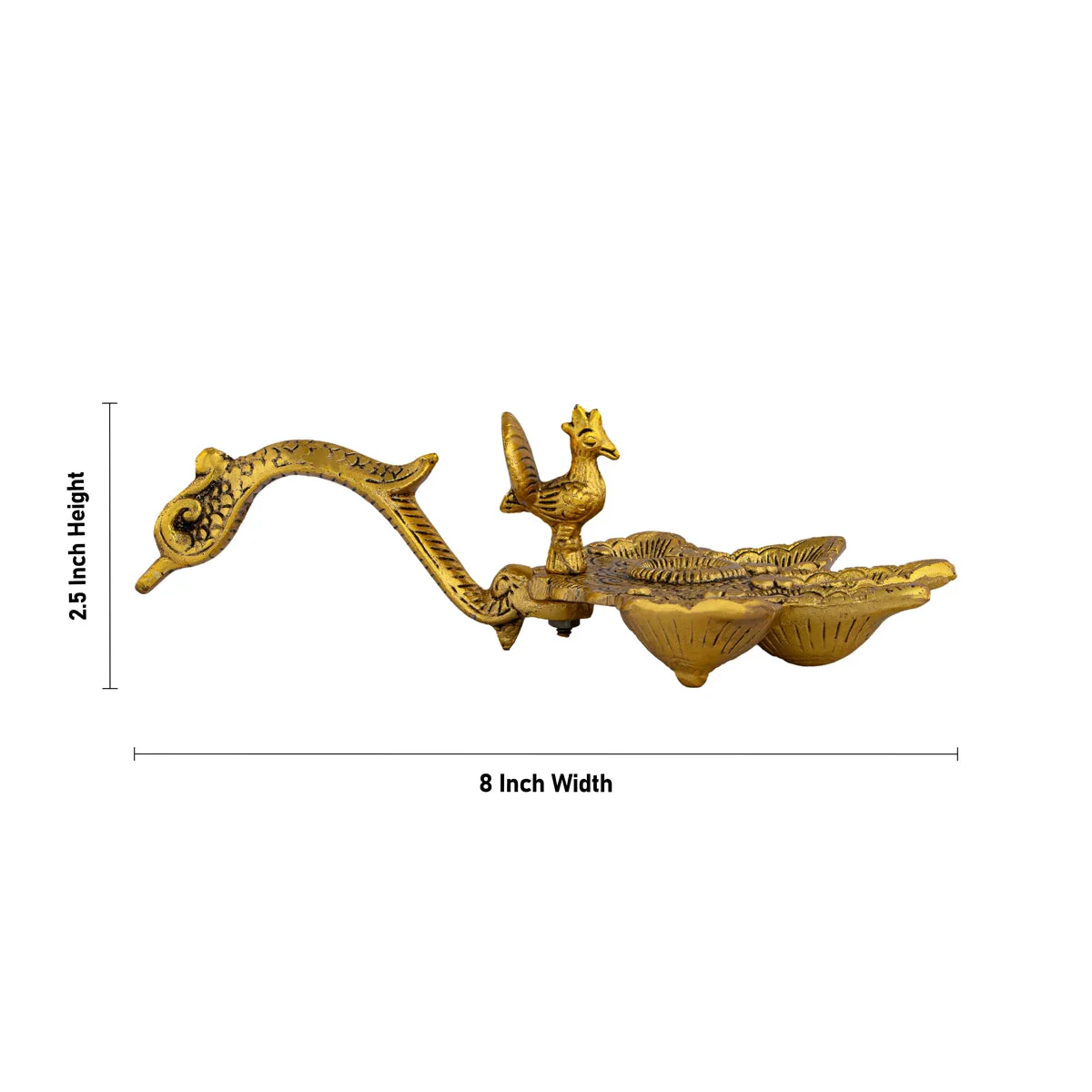 Panch Aarti Diya With Handle - 2.5 x 8 Inches | Gold Polish Panch Mukhi Diya/ Metal 5 Face Diya for Pooja - Image 4