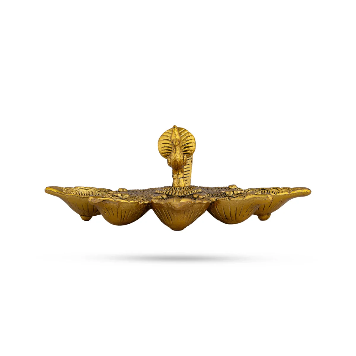 Panch Aarti Diya With Handle - 2.5 x 8 Inches | Gold Polish Panch Mukhi Diya/ Metal 5 Face Diya for Pooja - Image 5