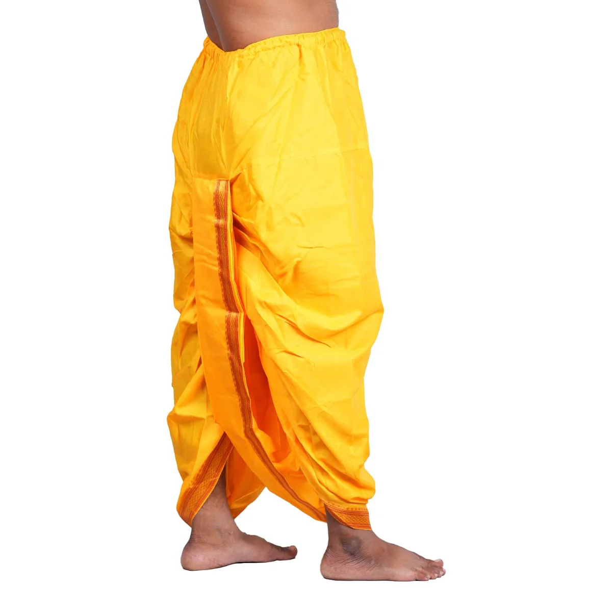 Readymade Panchakacham | Size 42/ Silk With Jari Border Panchakajam/ Yellow Colour Readymade Dhoti for Men - Image 2